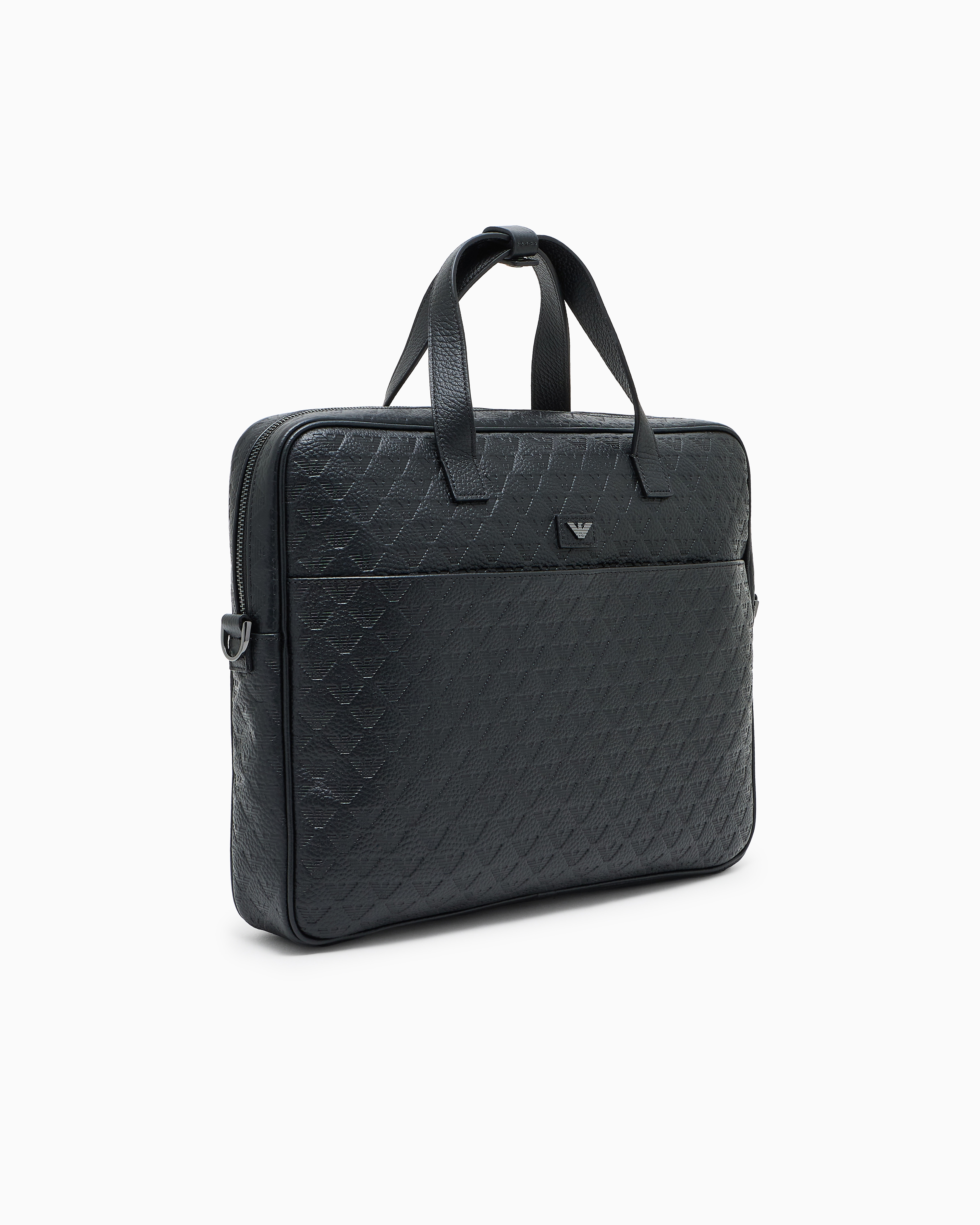 Emporio Armani - Business bag in leather with all-over embossed eagle , Man, Black, Size: TU