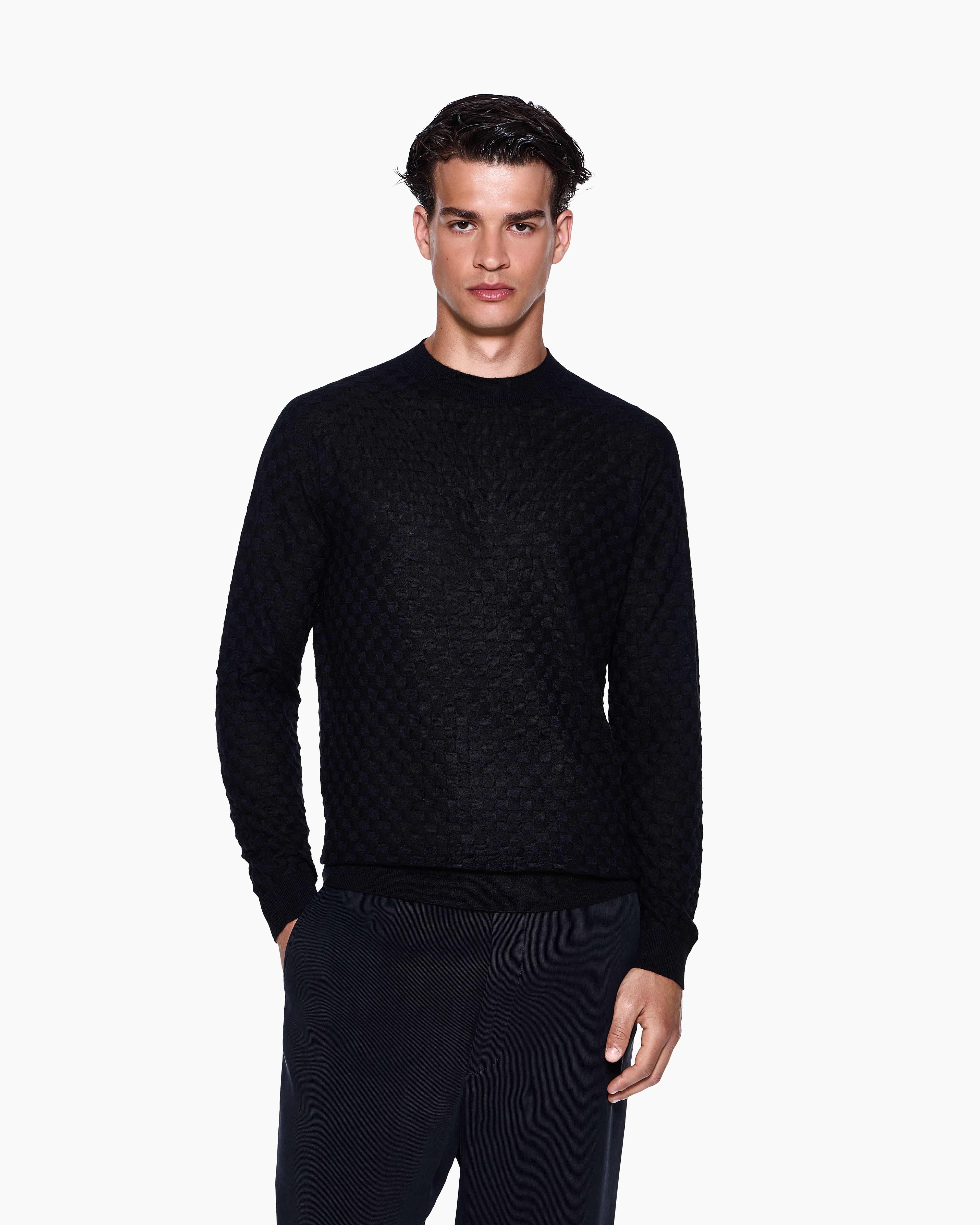 クルーネックセーター カシミア／シルク | Giorgio Armani