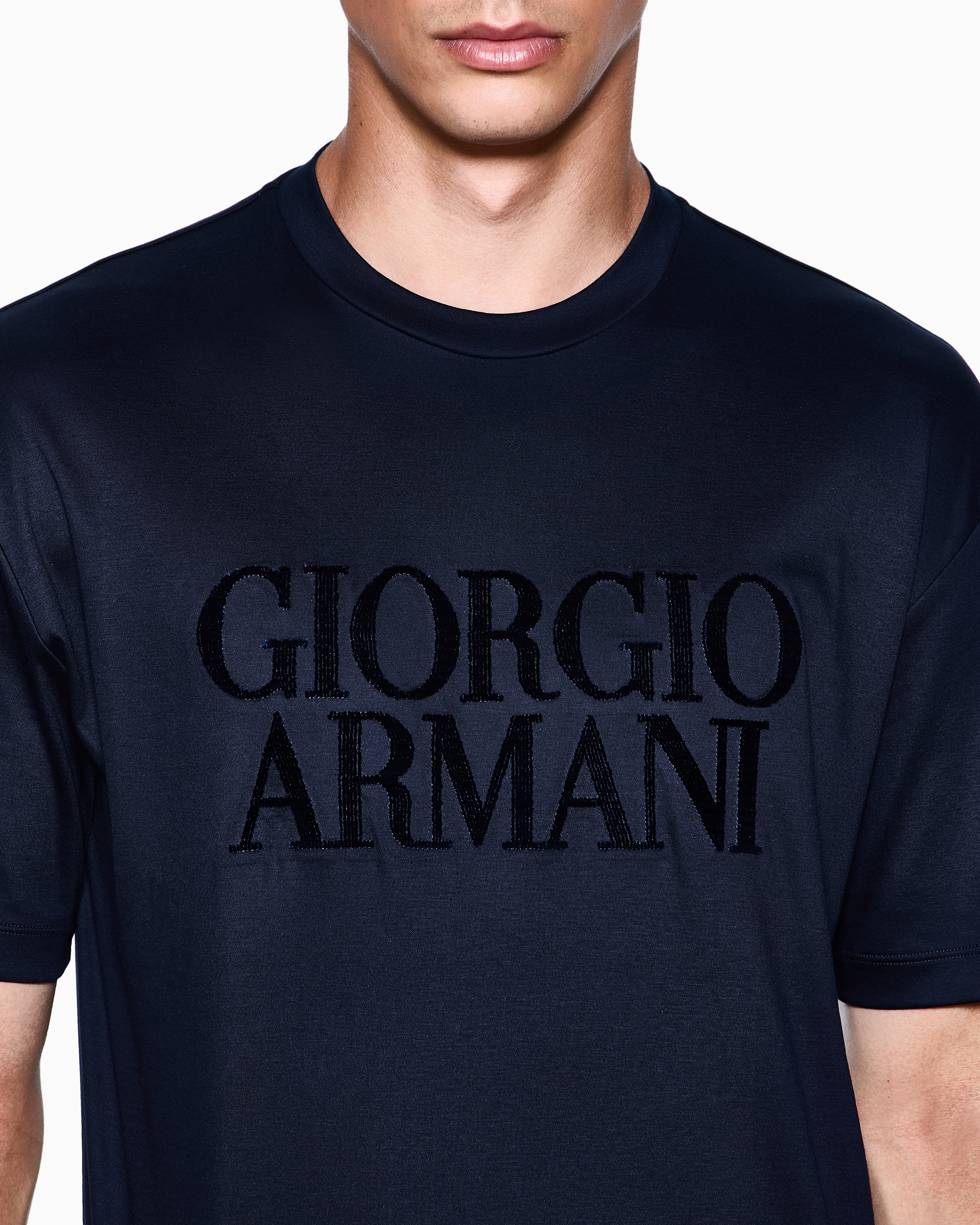 Cotton-interlock T-shirt with embroidered logo | Giorgio Armani