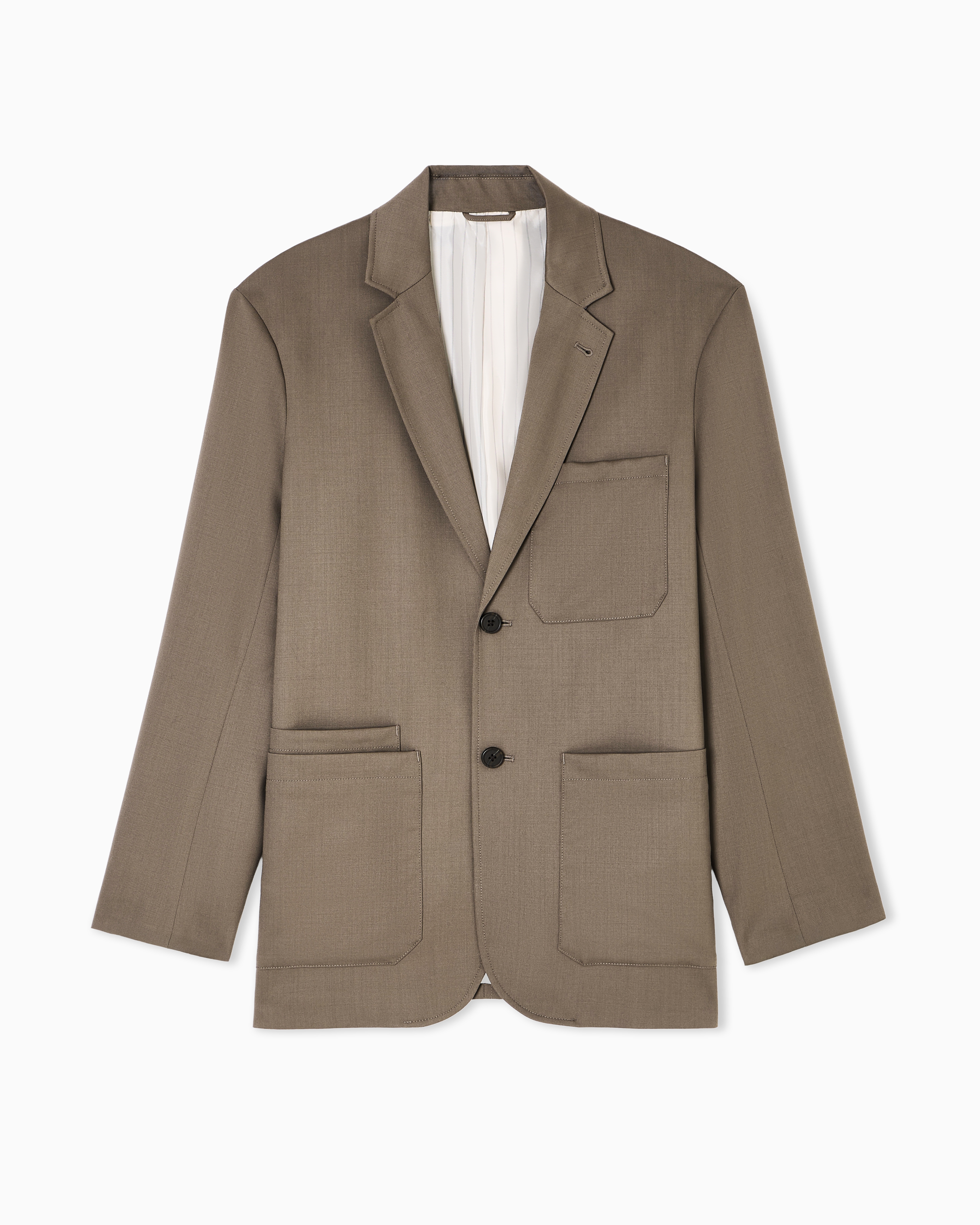Emporio Armani - Virgin-wool twill single-breasted blazer, Man, Beige, Size:
