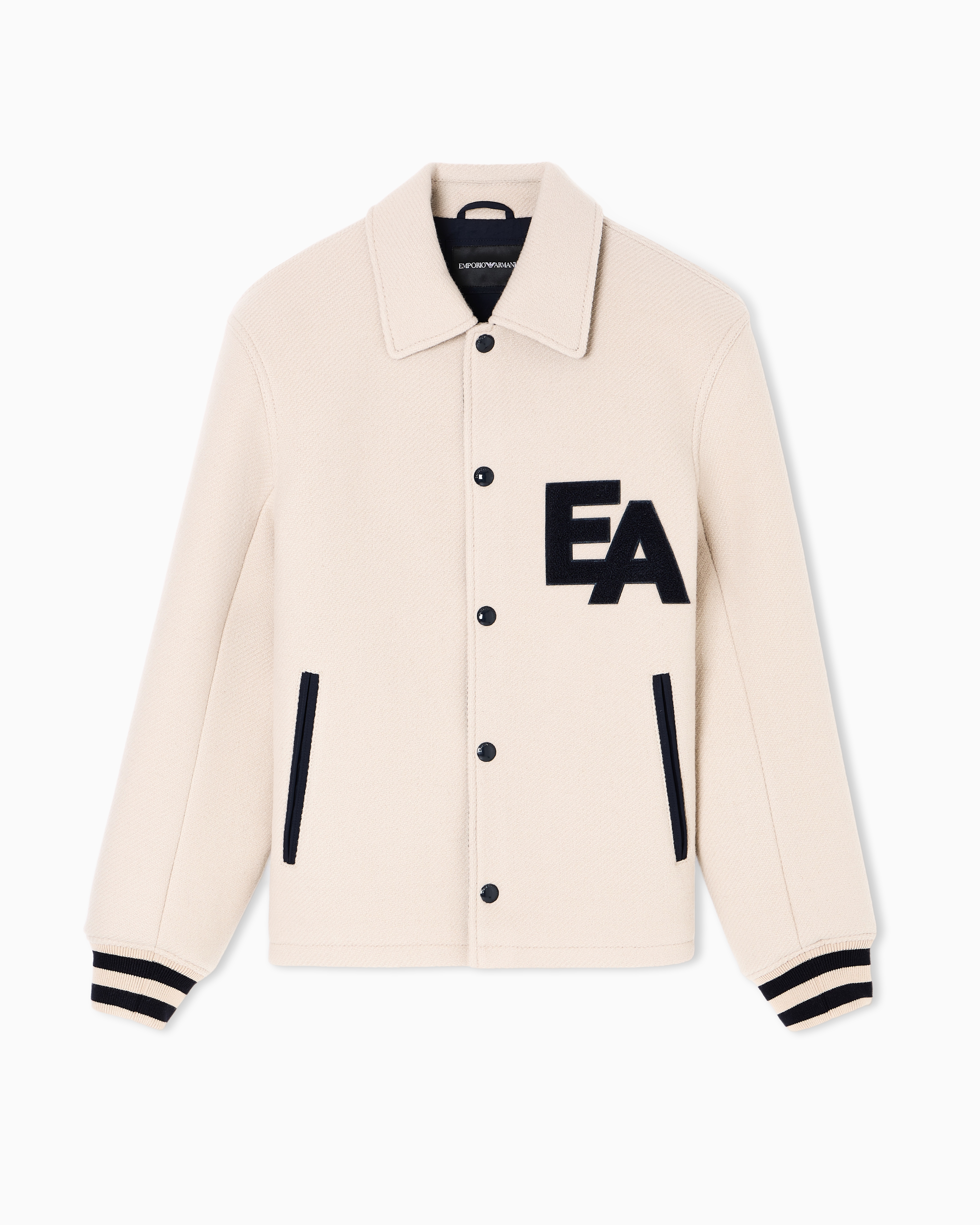 Emporio Armani - Blouson with press studs wool cloth an oversized EA patch, Man, Beige, Size:
