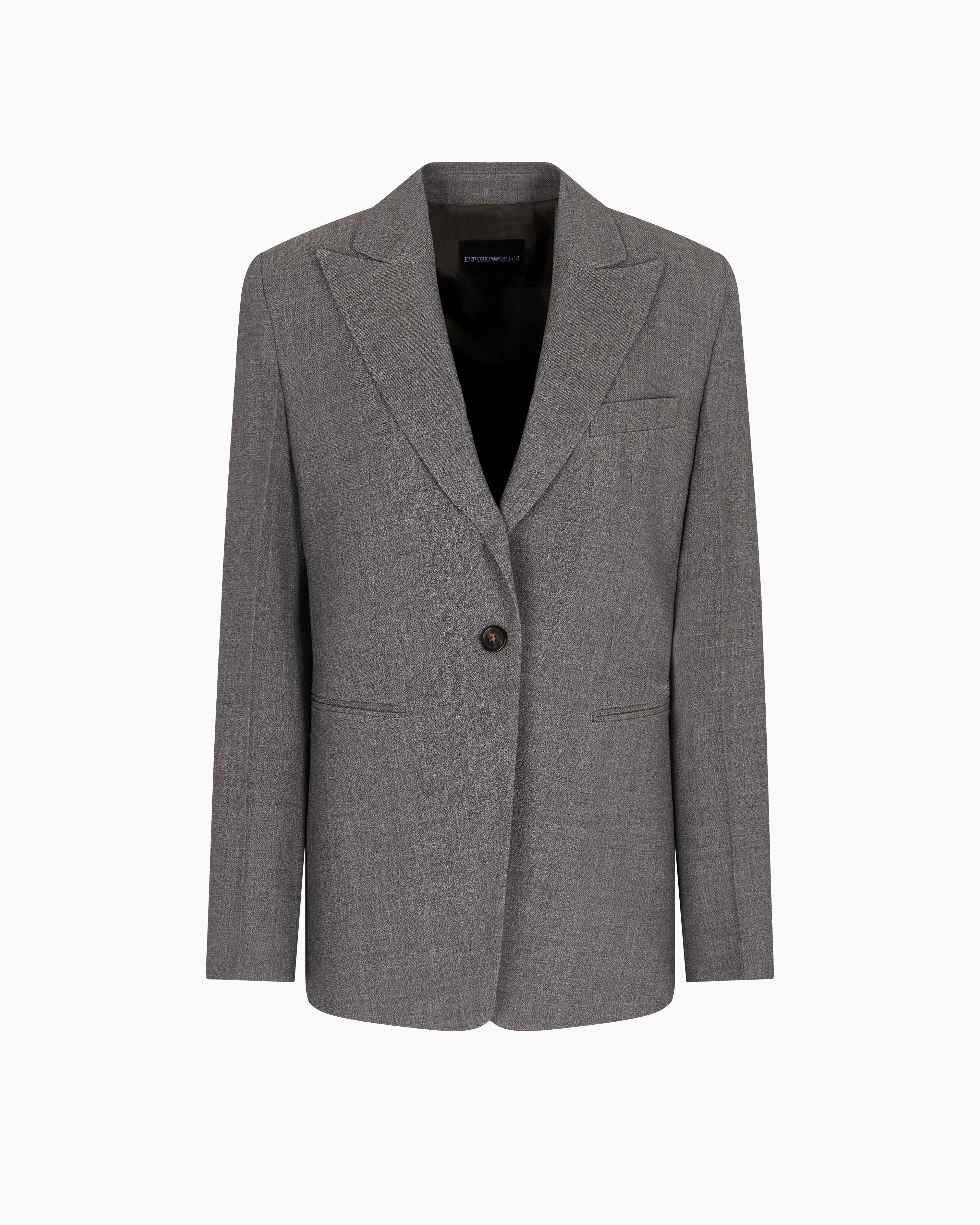 Emporio Armani - Single-breasted blazer mouliné wool crêpe, Woman, Brown, Size: