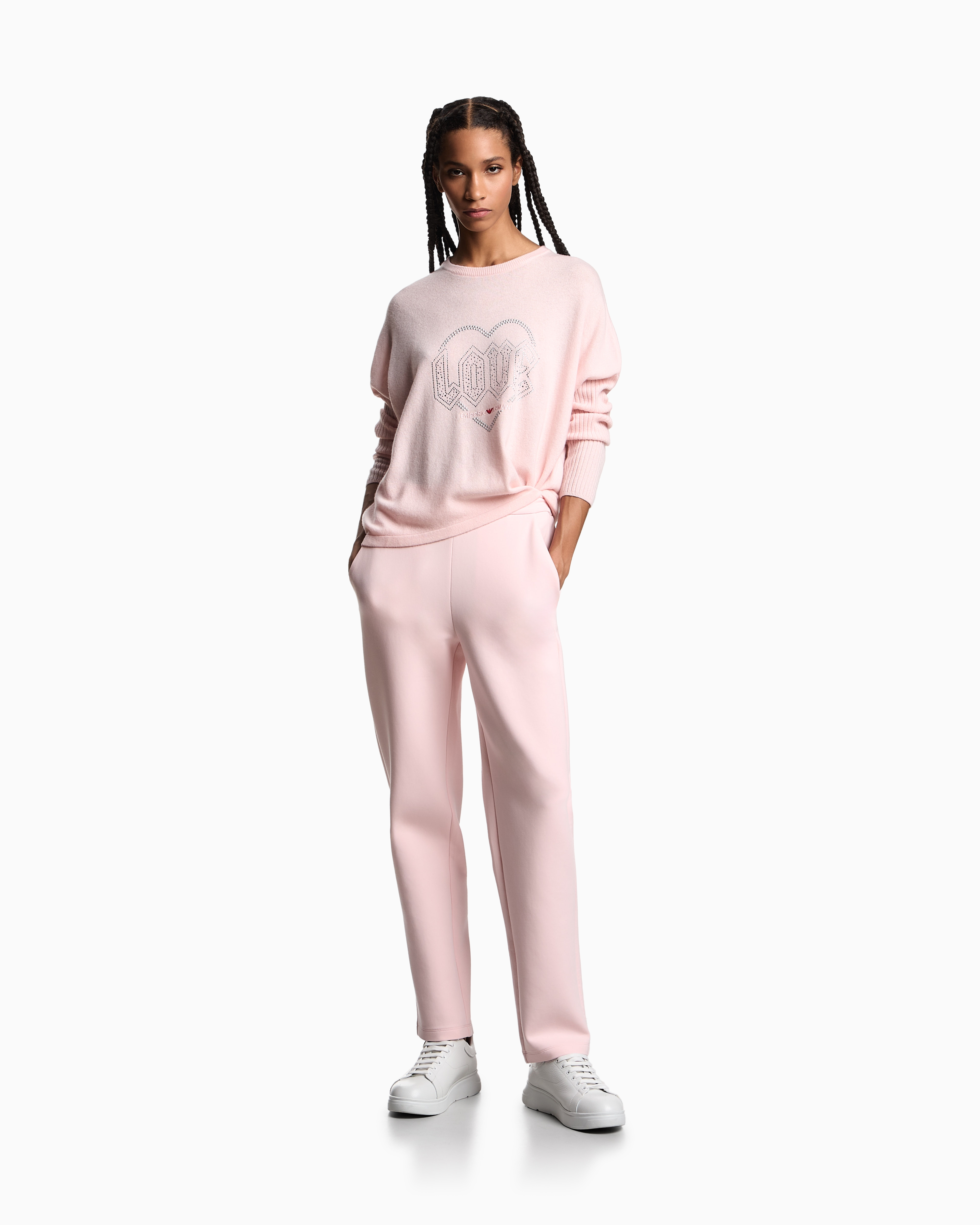 Emporio Armani - Valentine’s Day capsule collection virgin-wool jumper with rhinestones, Woman, Pink, Size: