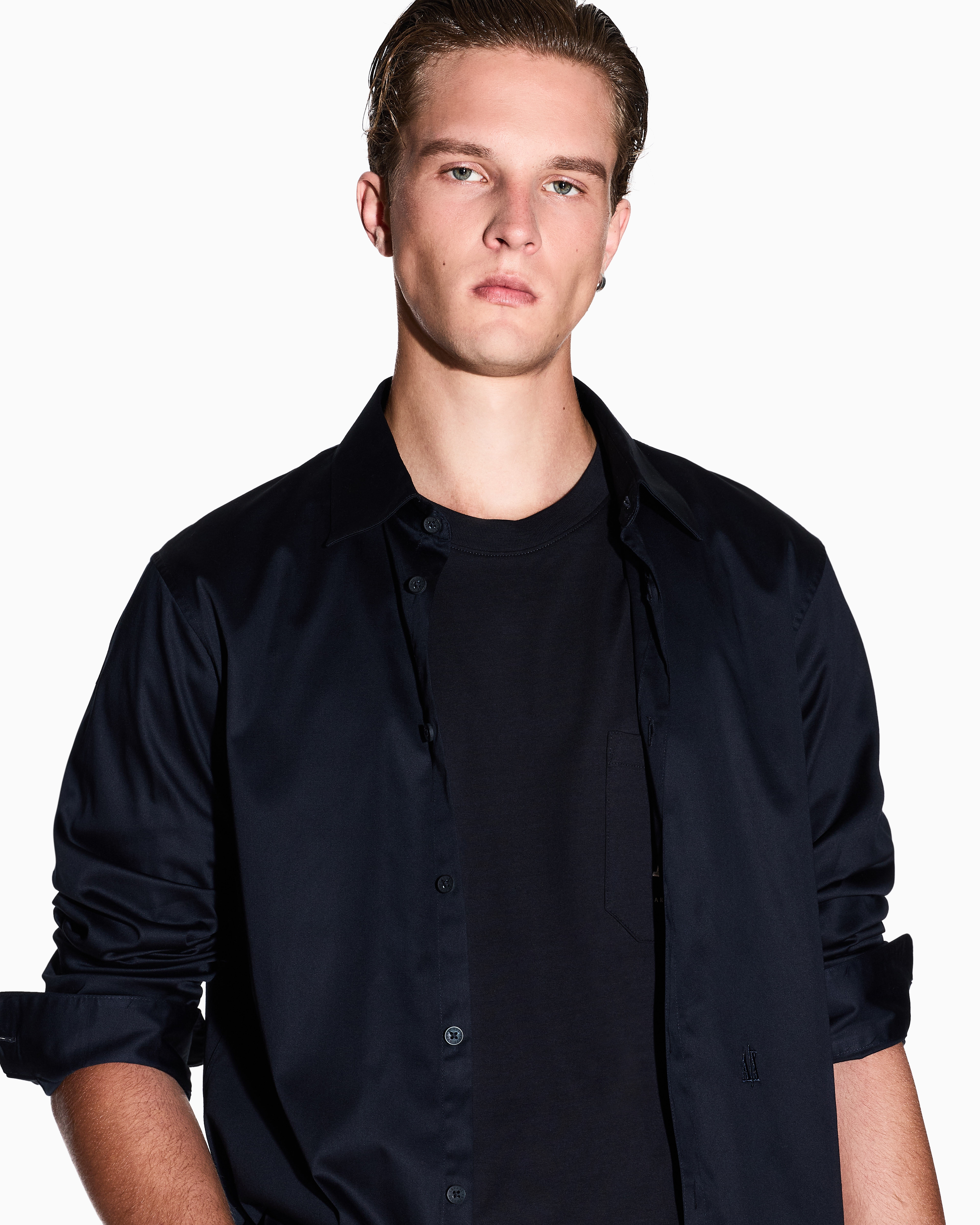 Armani Exchange - Long-sleeved stretch cotton shirt, Man, Navy_blue, Size: