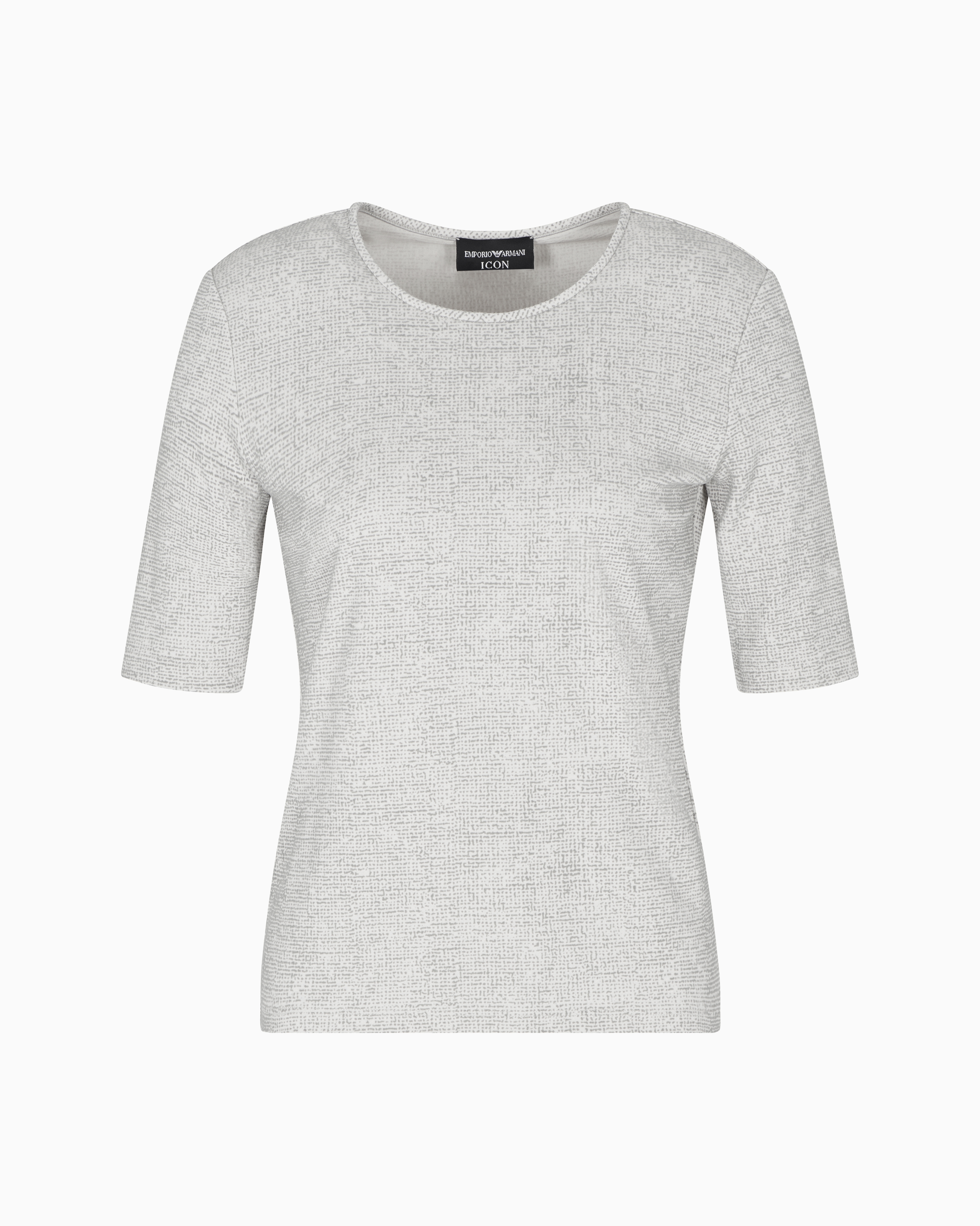 Emporio Armani - Icon crêpe-look interlock jersey T-shirt with flocked pattern, Woman, Grey, Size: