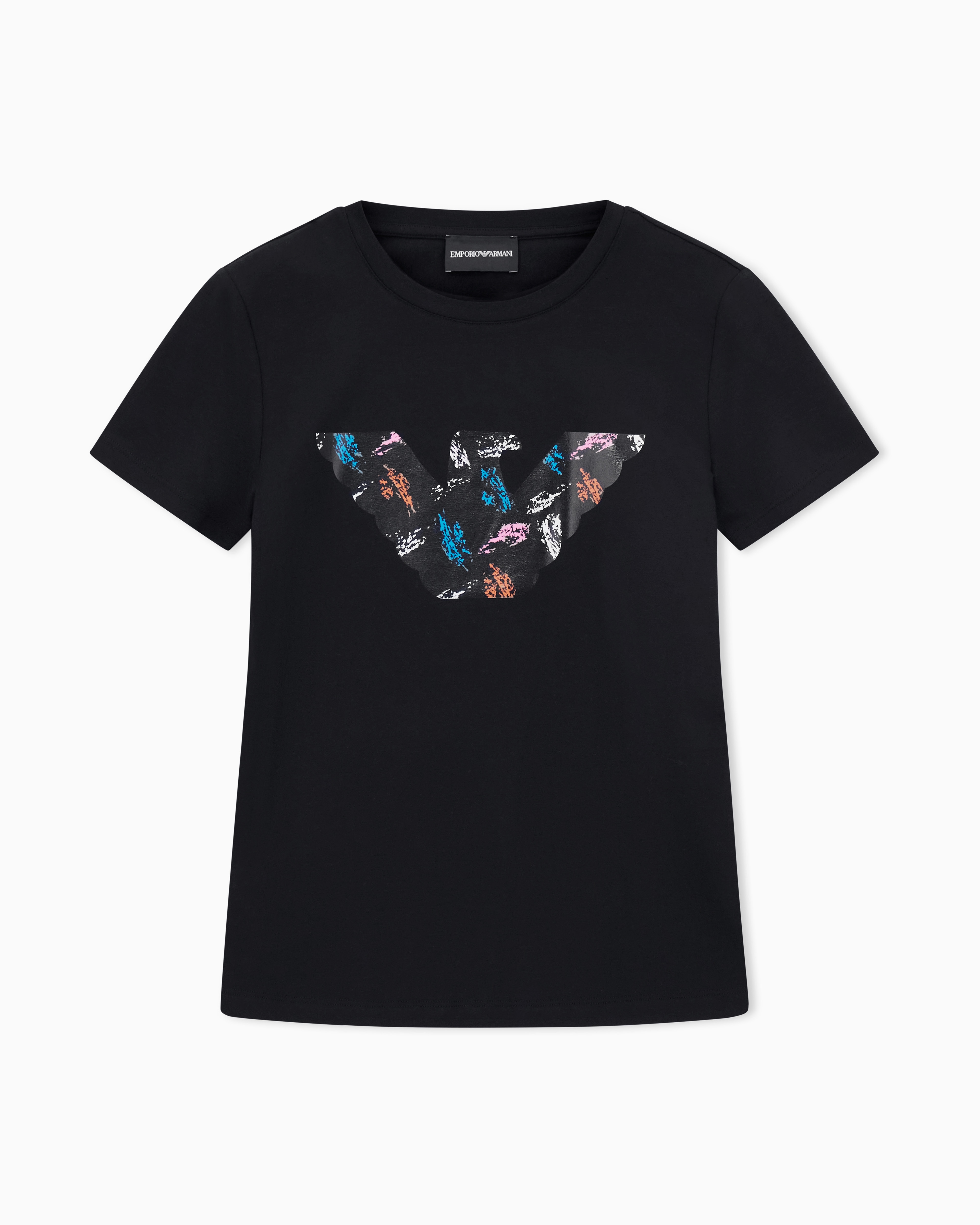 Emporio Armani - ASV stretch-jersey slim-fit T-shirt with oversized eagle pattern, Woman, Black, Size: