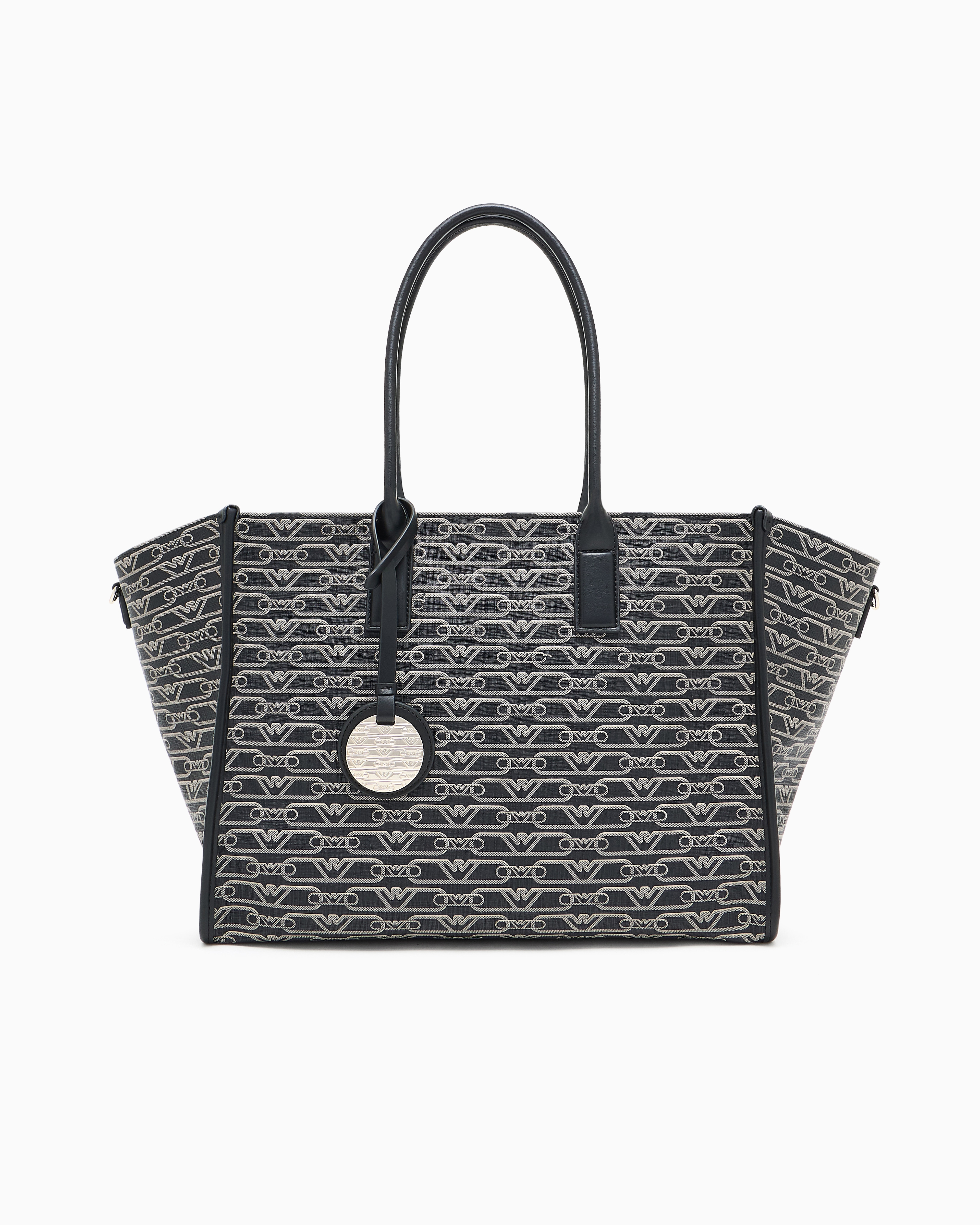 Emporio Armani - Medium shopper bag with all-over monogram print, Woman, Black, Size: TU