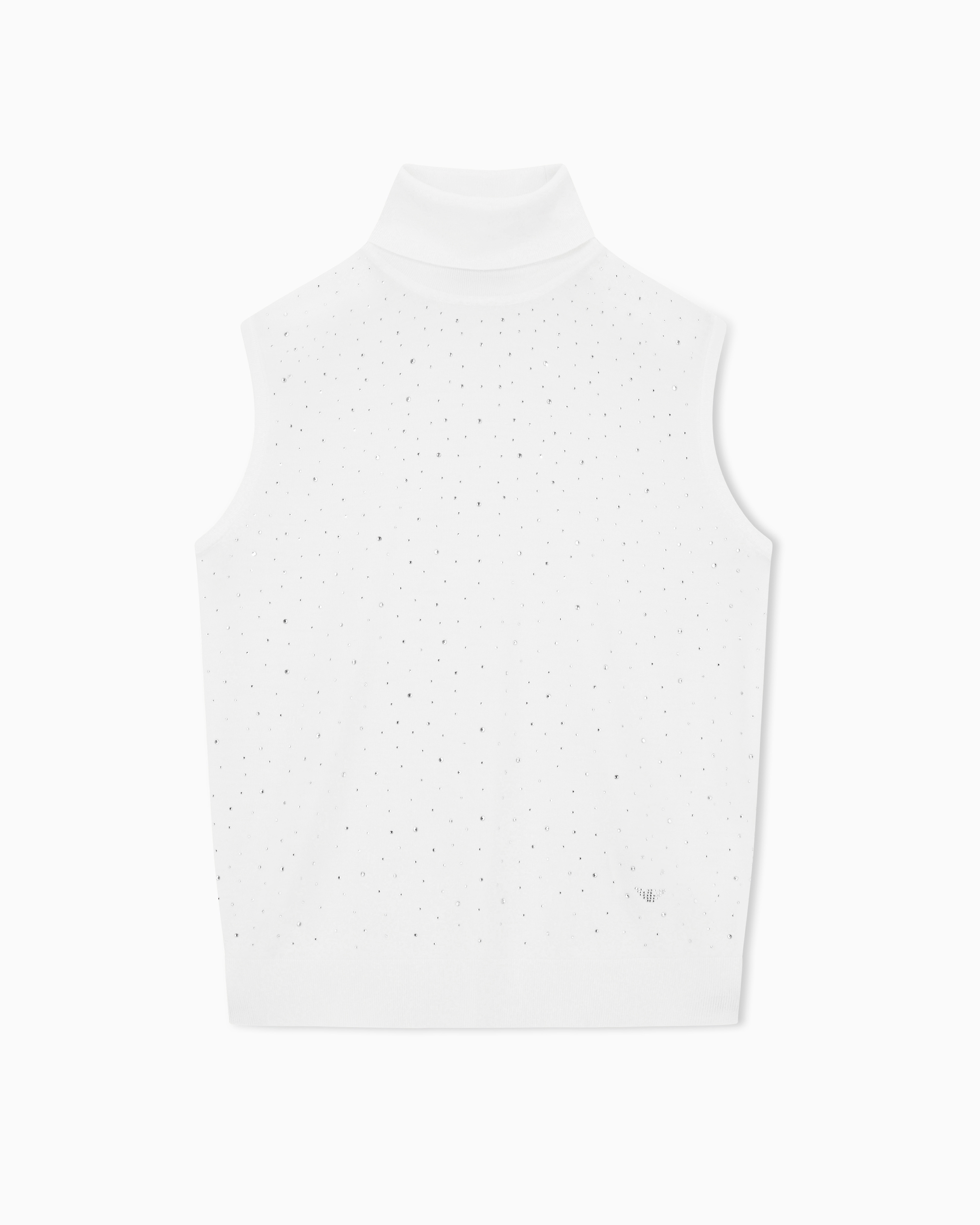 Emporio Armani - Plain-knit virgin wool rollneck top with micro rhinestones, Woman, White, Size: