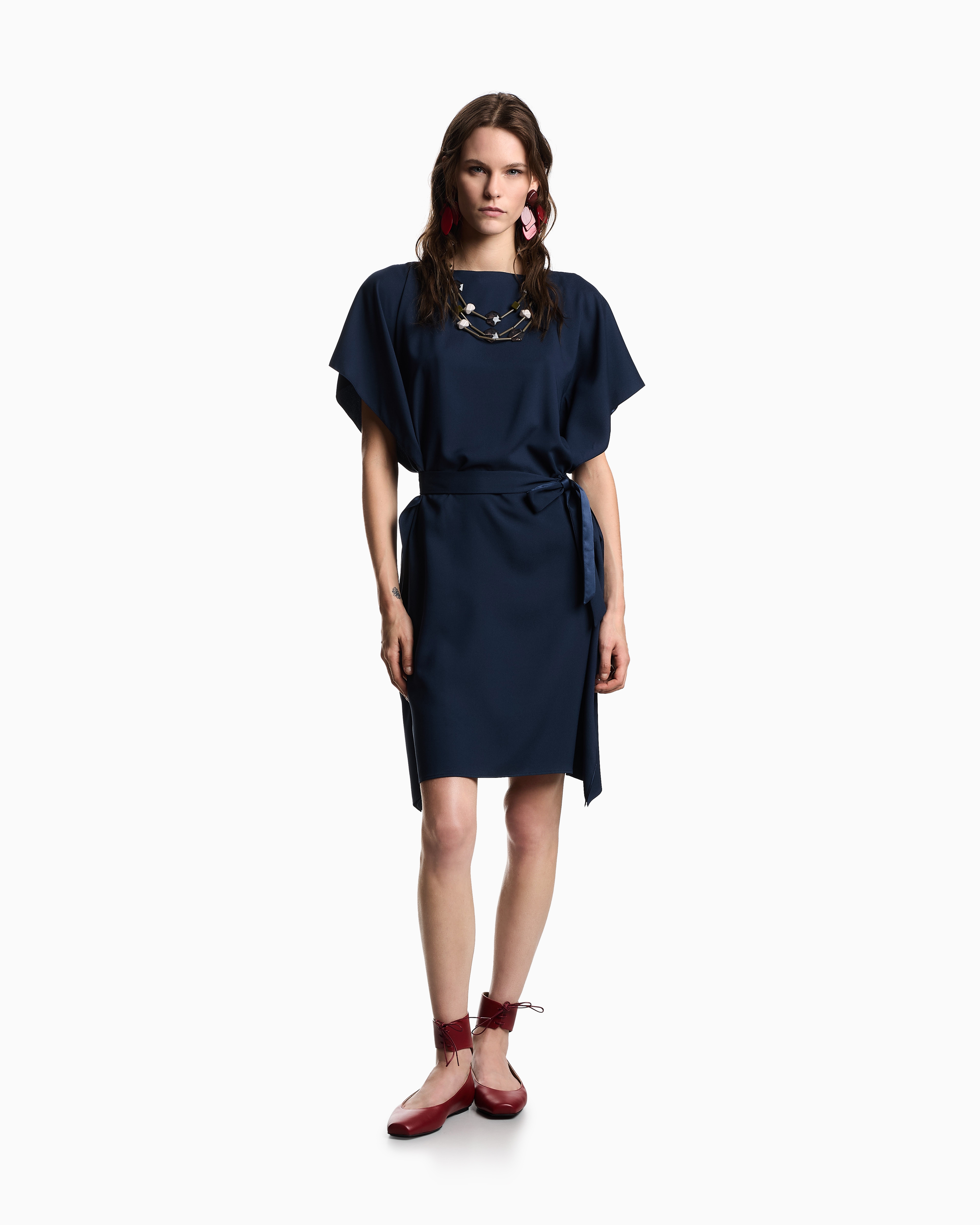 Emporio Armani - Satin crêpe sash dress , Woman, Blue, Size: