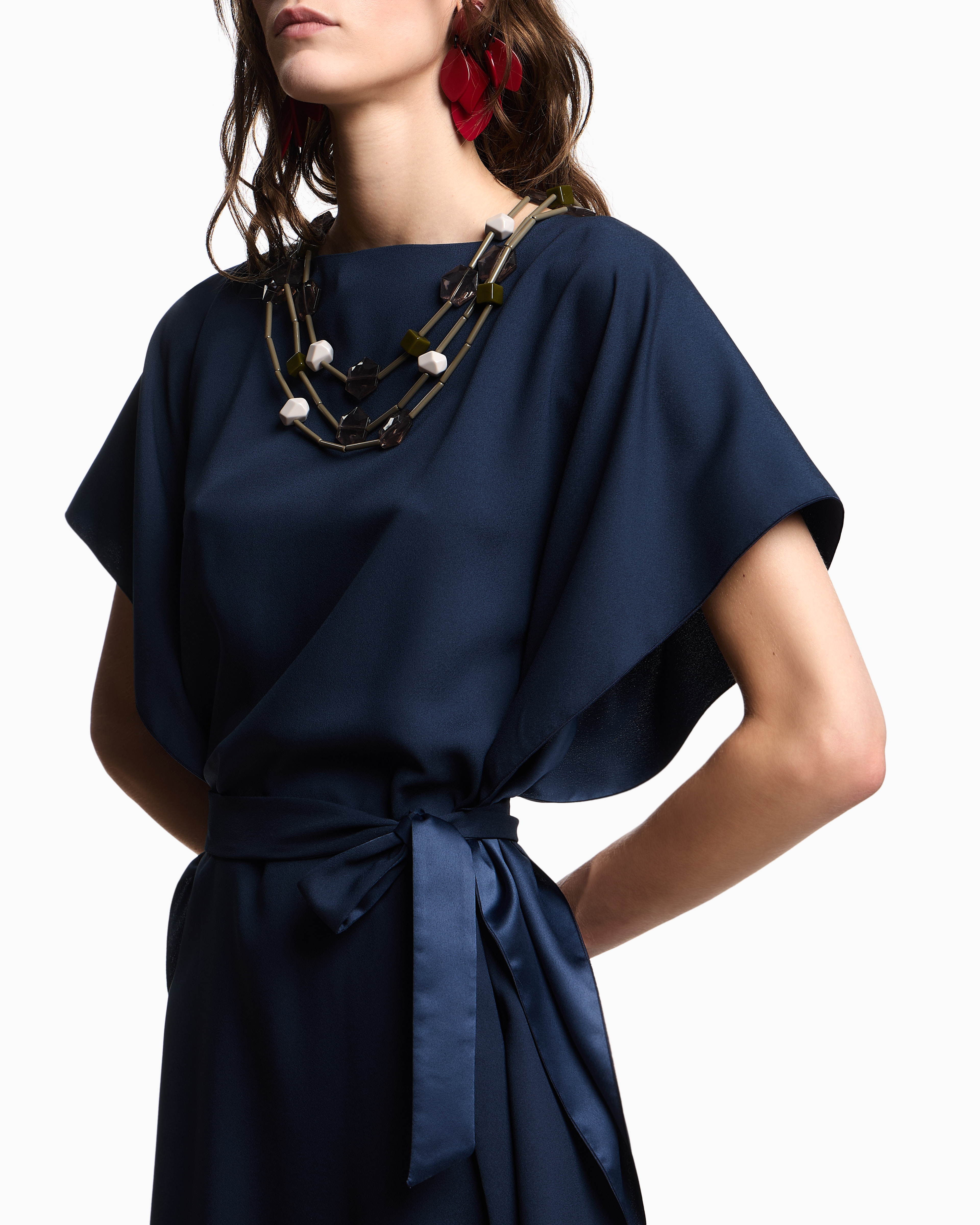 Emporio Armani - Satin crêpe sash dress , Woman, Blue, Size: