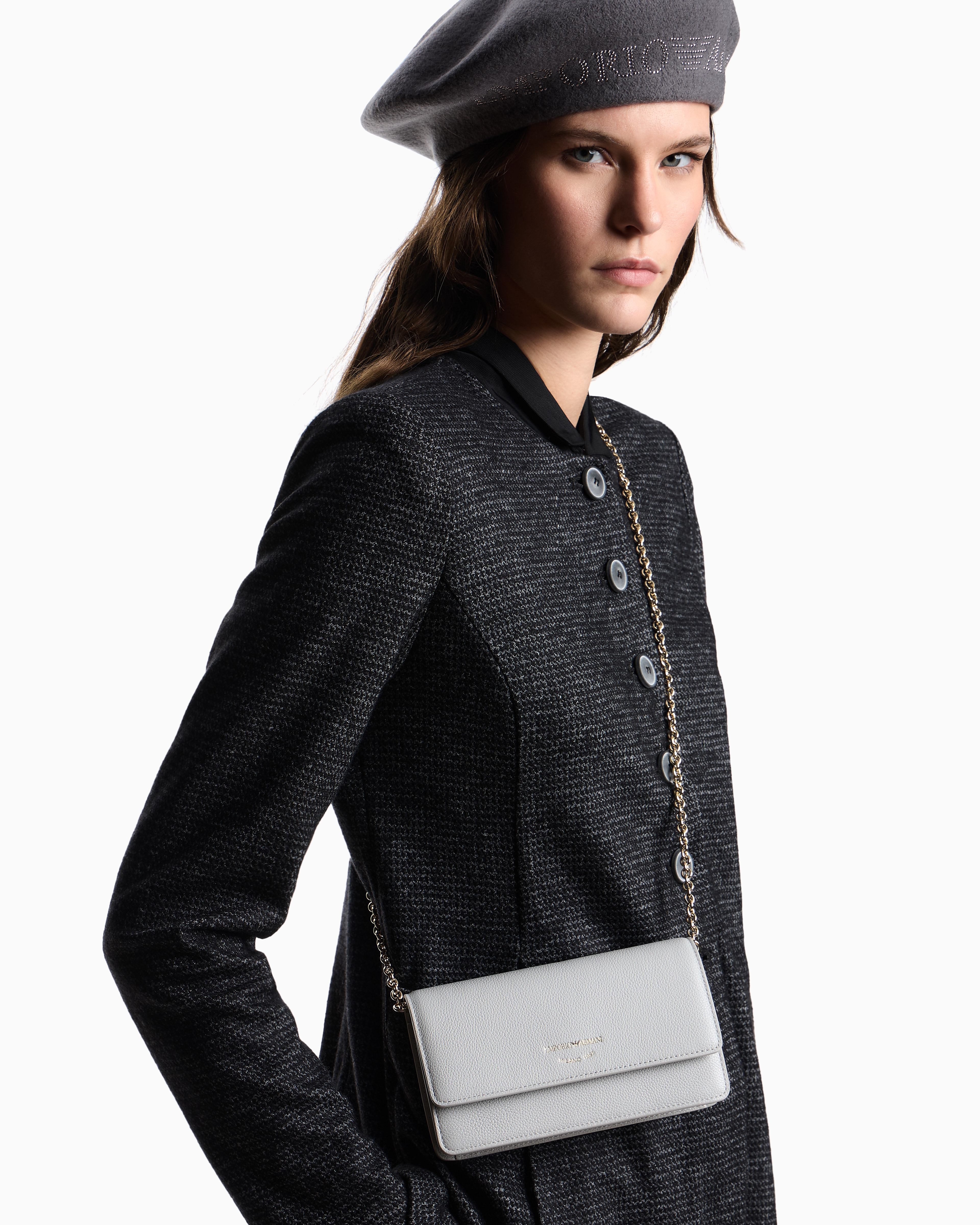 Emporio Armani - Mini bag in tumbled leather, Woman, Grey, Size: TU