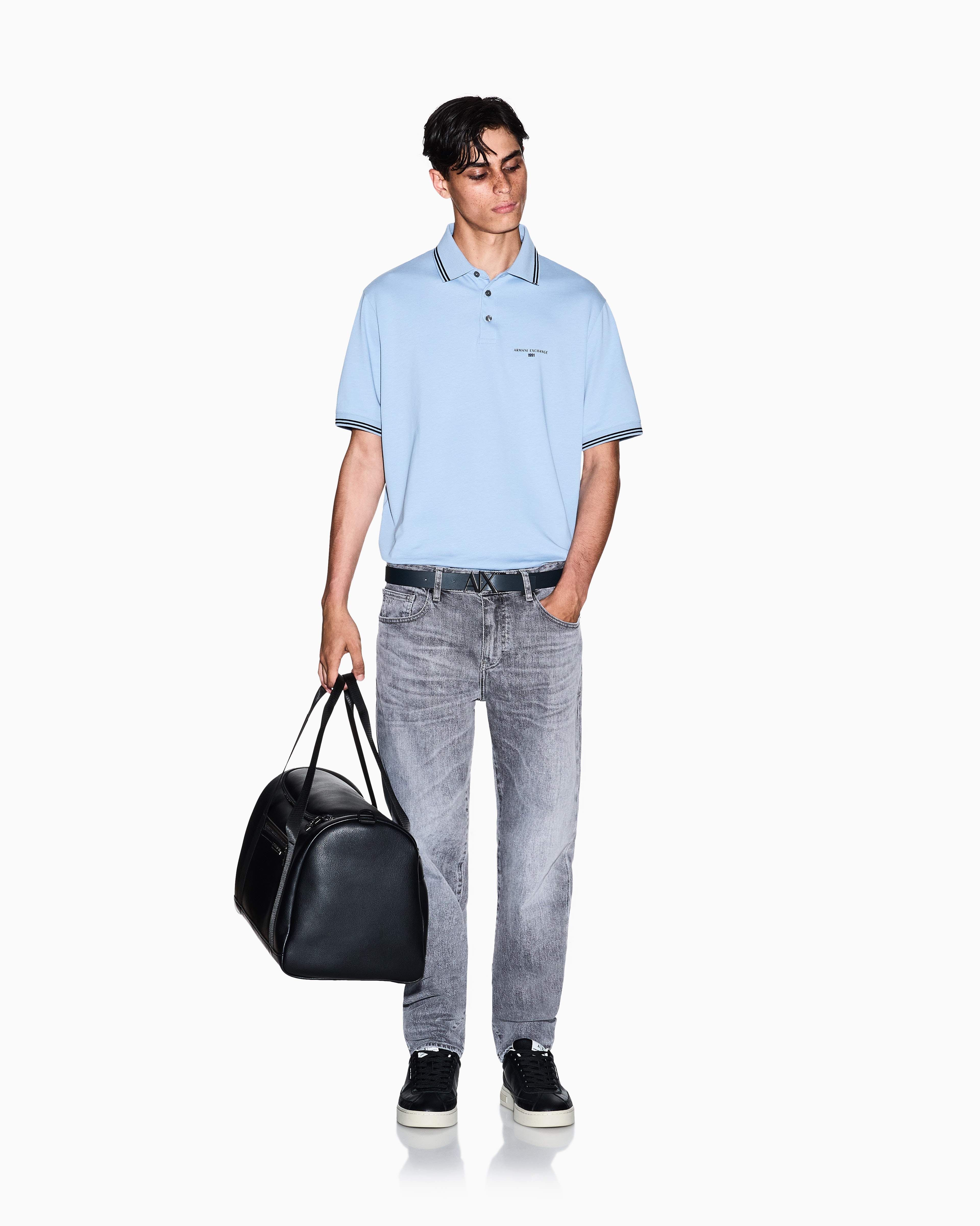 Armani Exchange - Regular fit cotton jersey polo shirt, Man, Light Blue, Size:
