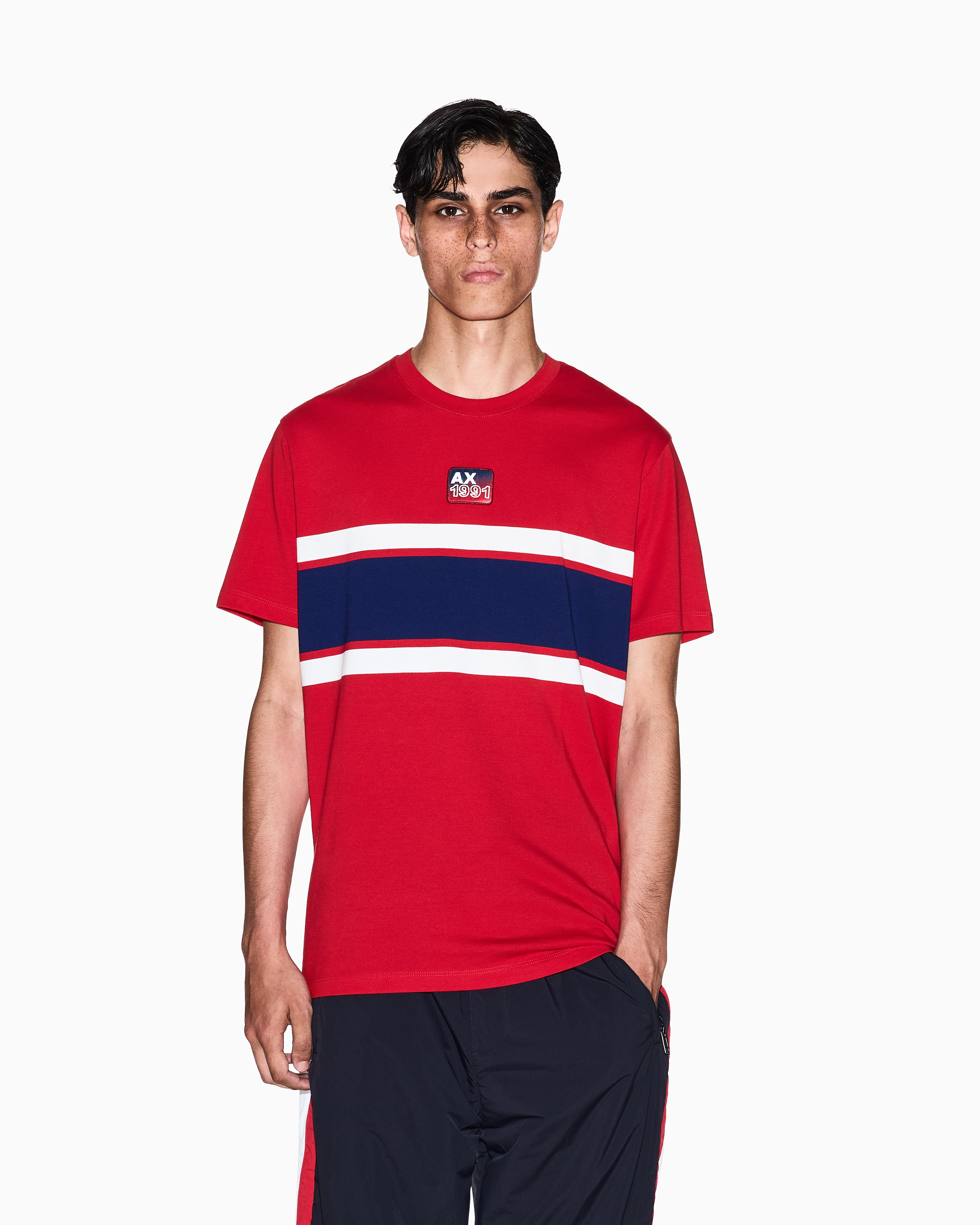 Armani Exchange - Regular fit T-shirt with contrasting band, Man, Red, Size: