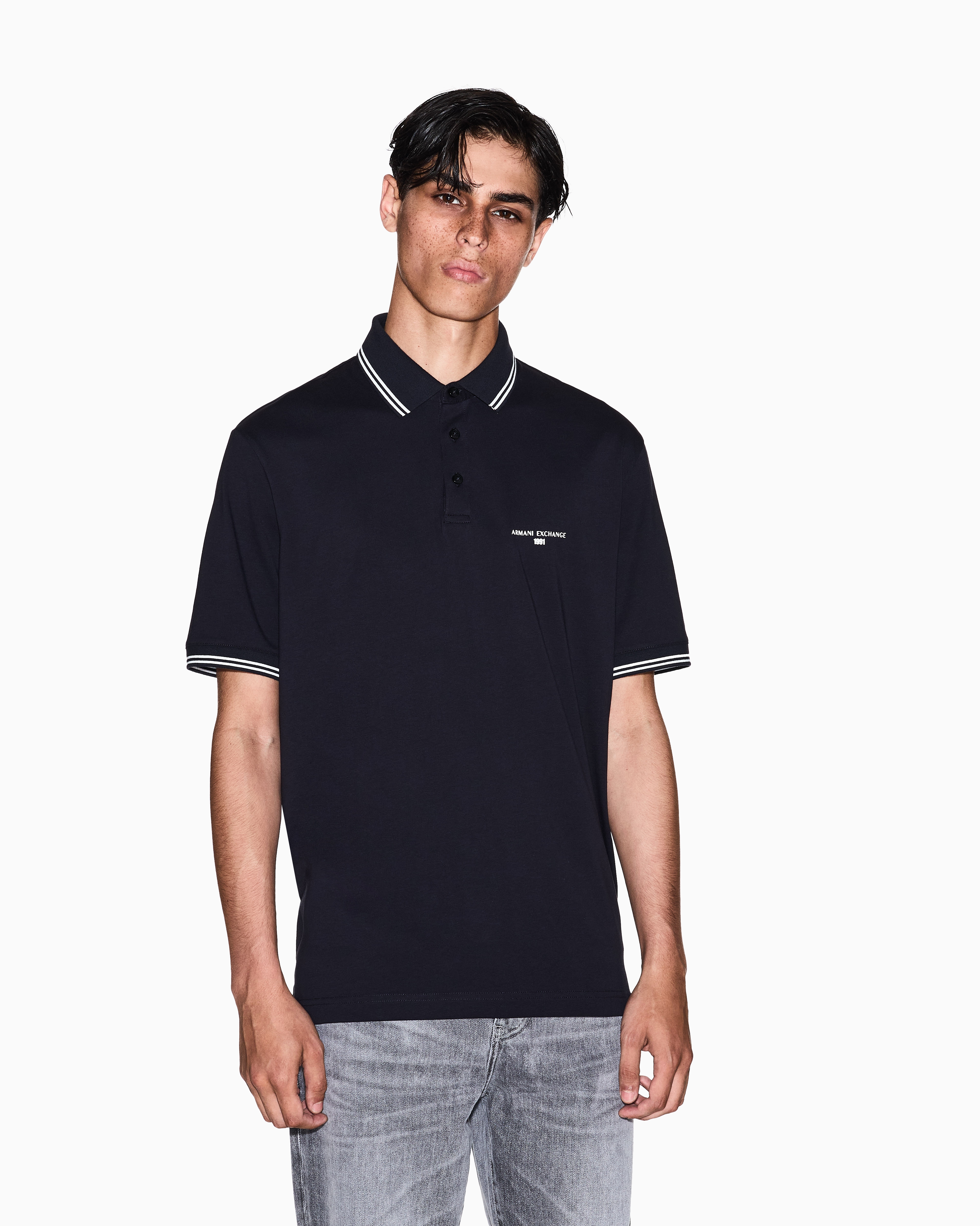 Armani Exchange - Regular fit cotton jersey polo shirt, Man, Navy_blue, Size: