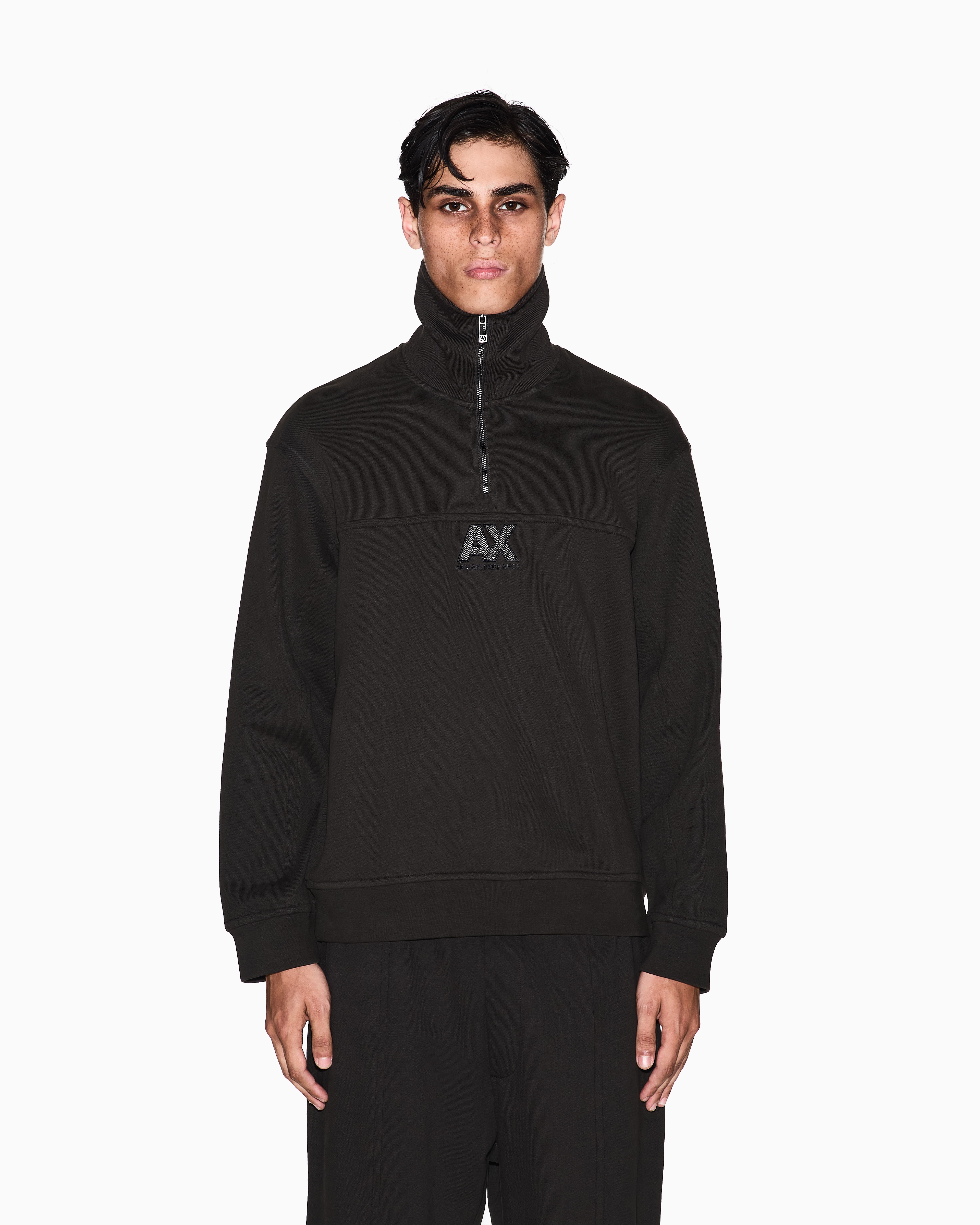 Armani Exchange - Half-zip sweatshirt with logo, Man, Brown, Size: