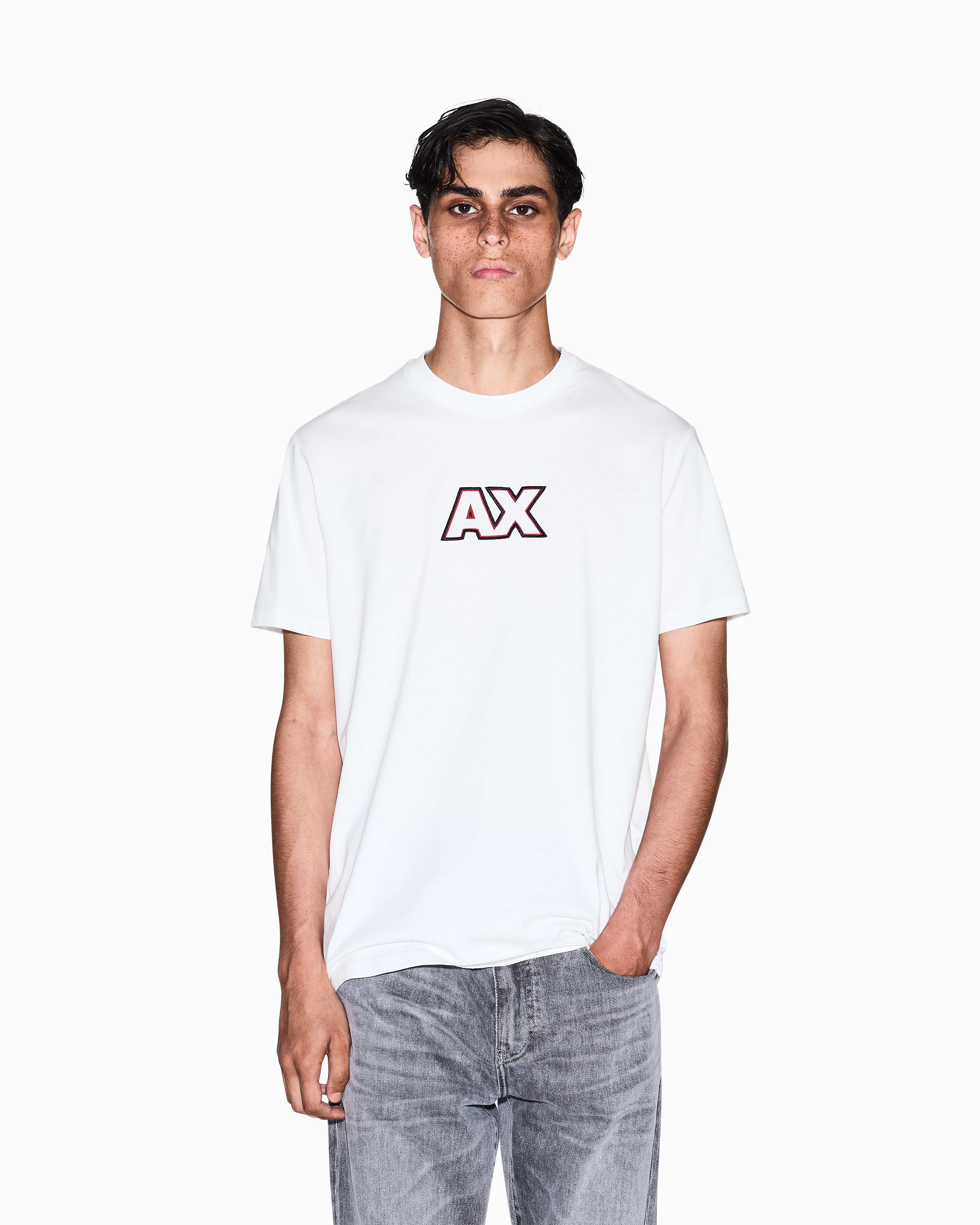 Armani Exchange -  Cotton jersey T-shirt with logo, Man, White, Size: