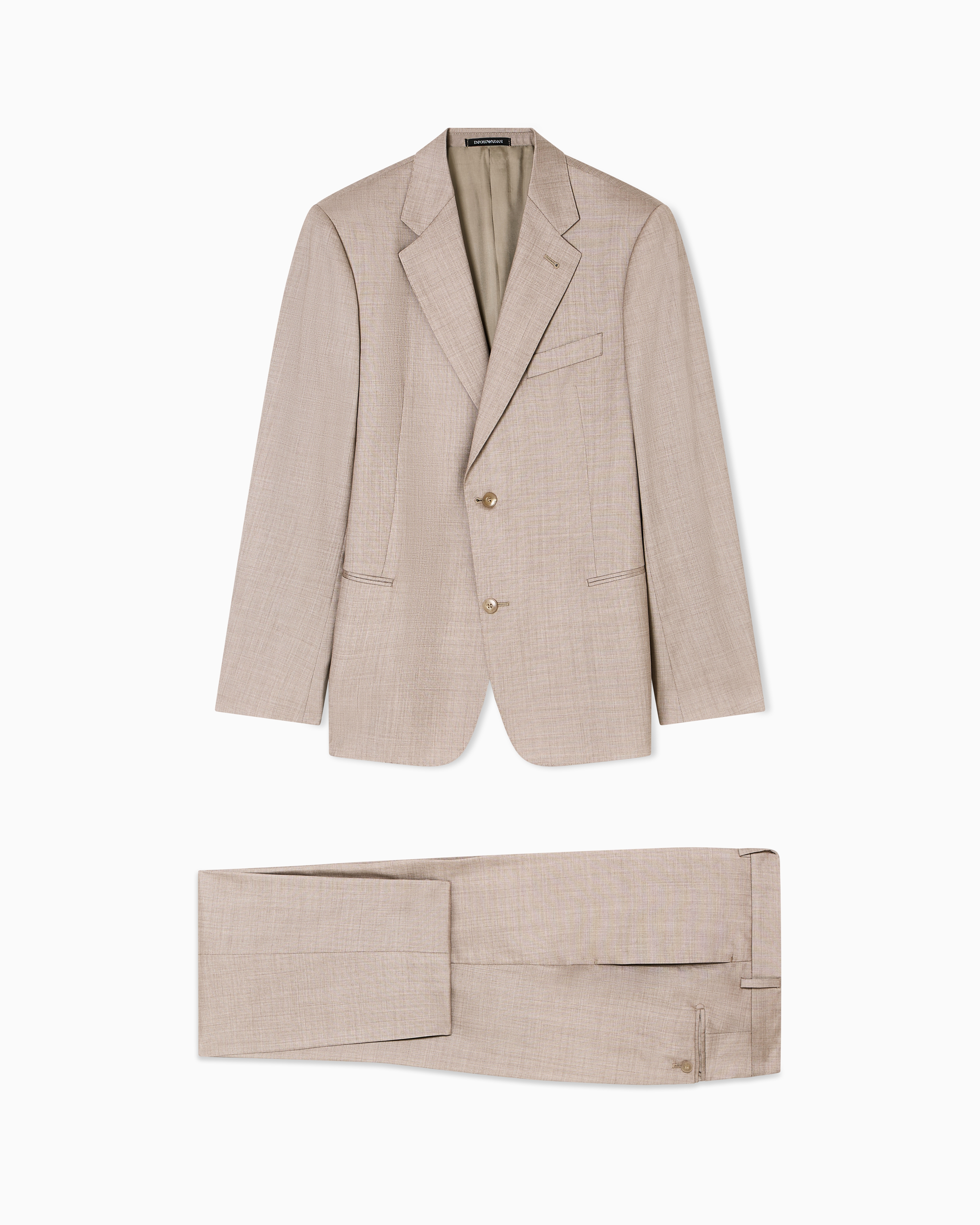Emporio Armani - Single-breasted suit with micro jacquard made of a wool and silk blend, Man, Beige, Size: