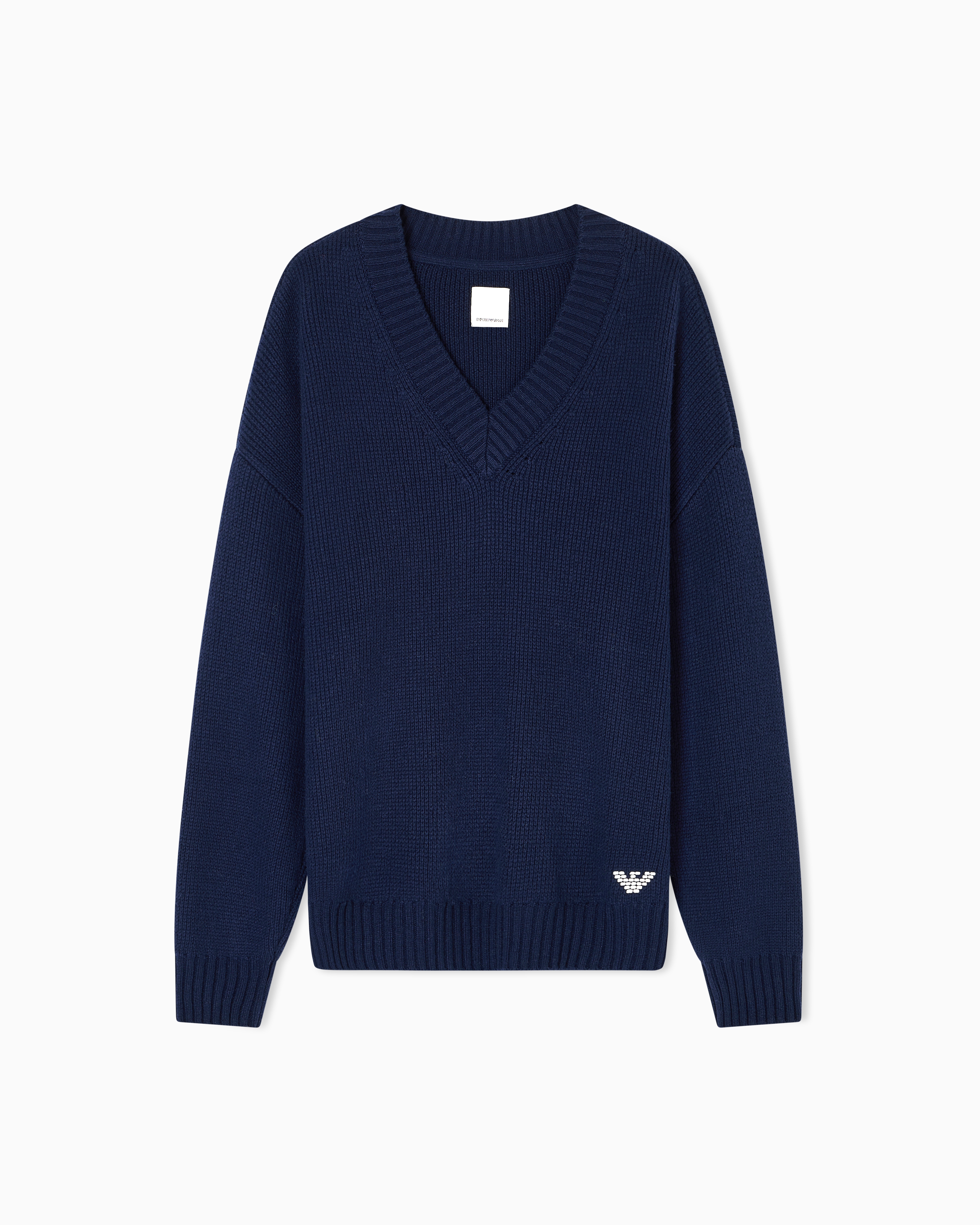Emporio Armani - New York Capsule Collection wool-blend V-neck jumper, Man, Navy Blue, Size: