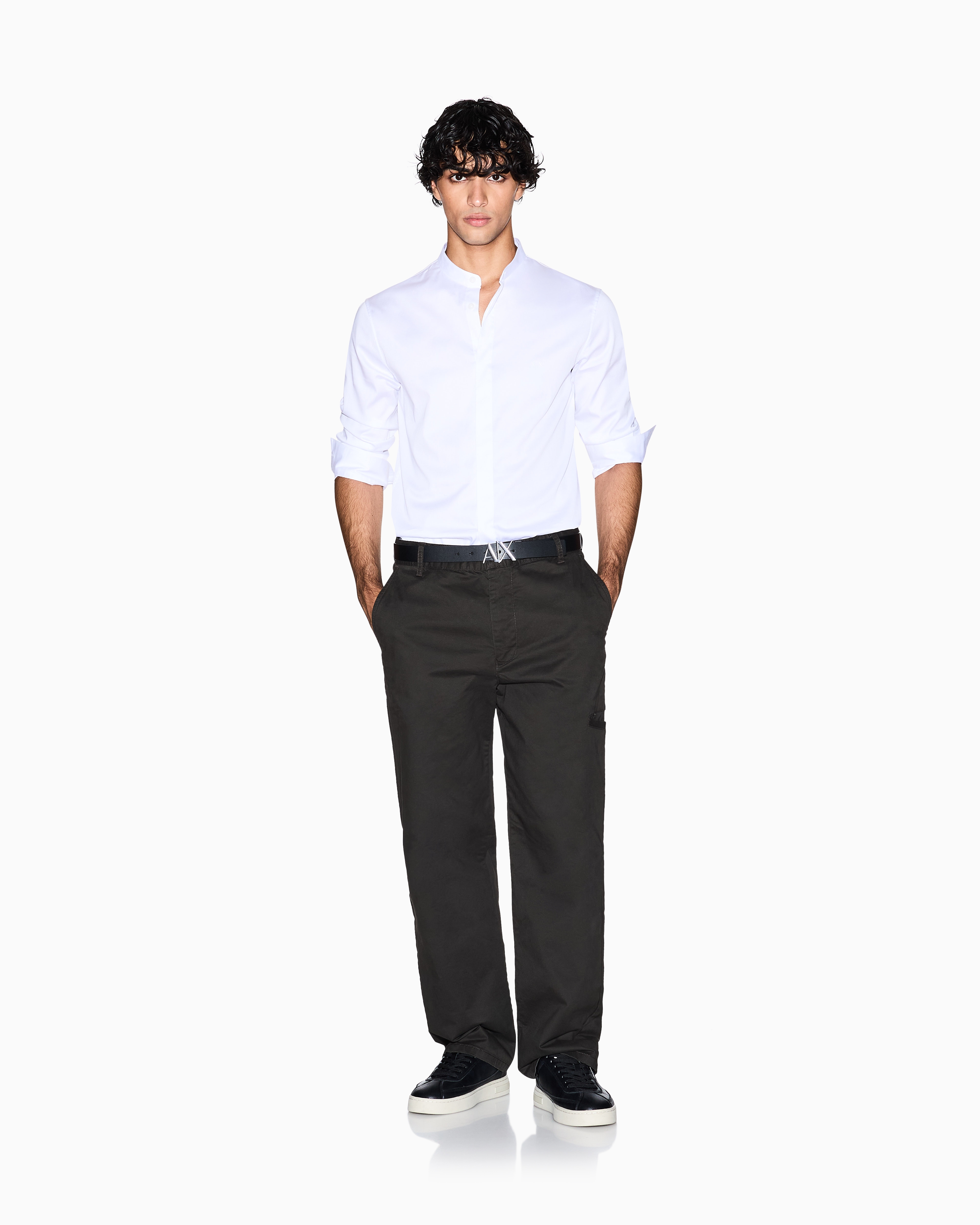 Armani Exchange - Shirt with mandarin collar, Man, White, Size: