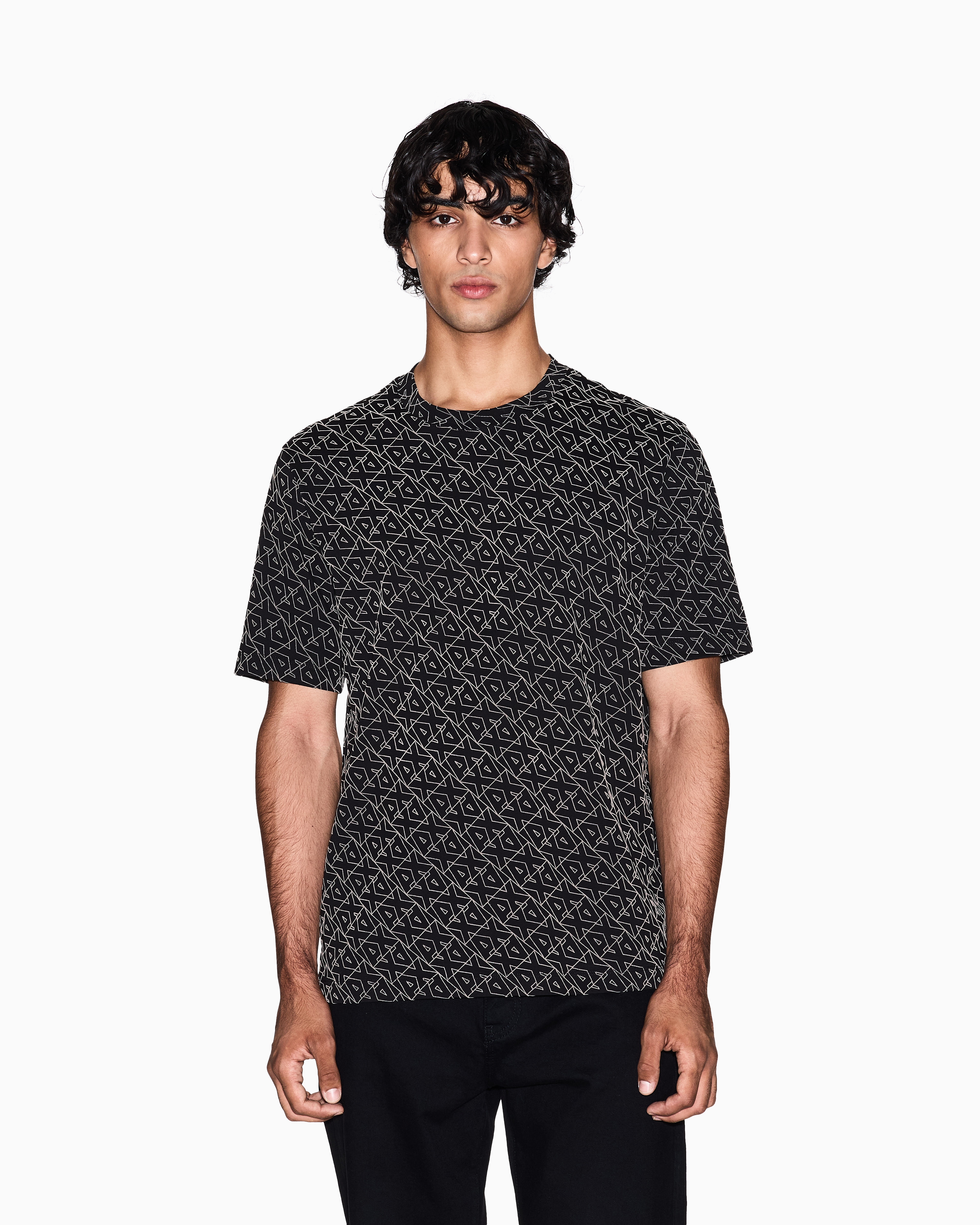 Armani Exchange - Regular fit t-shirt with allover logo, Man, Black, Size: