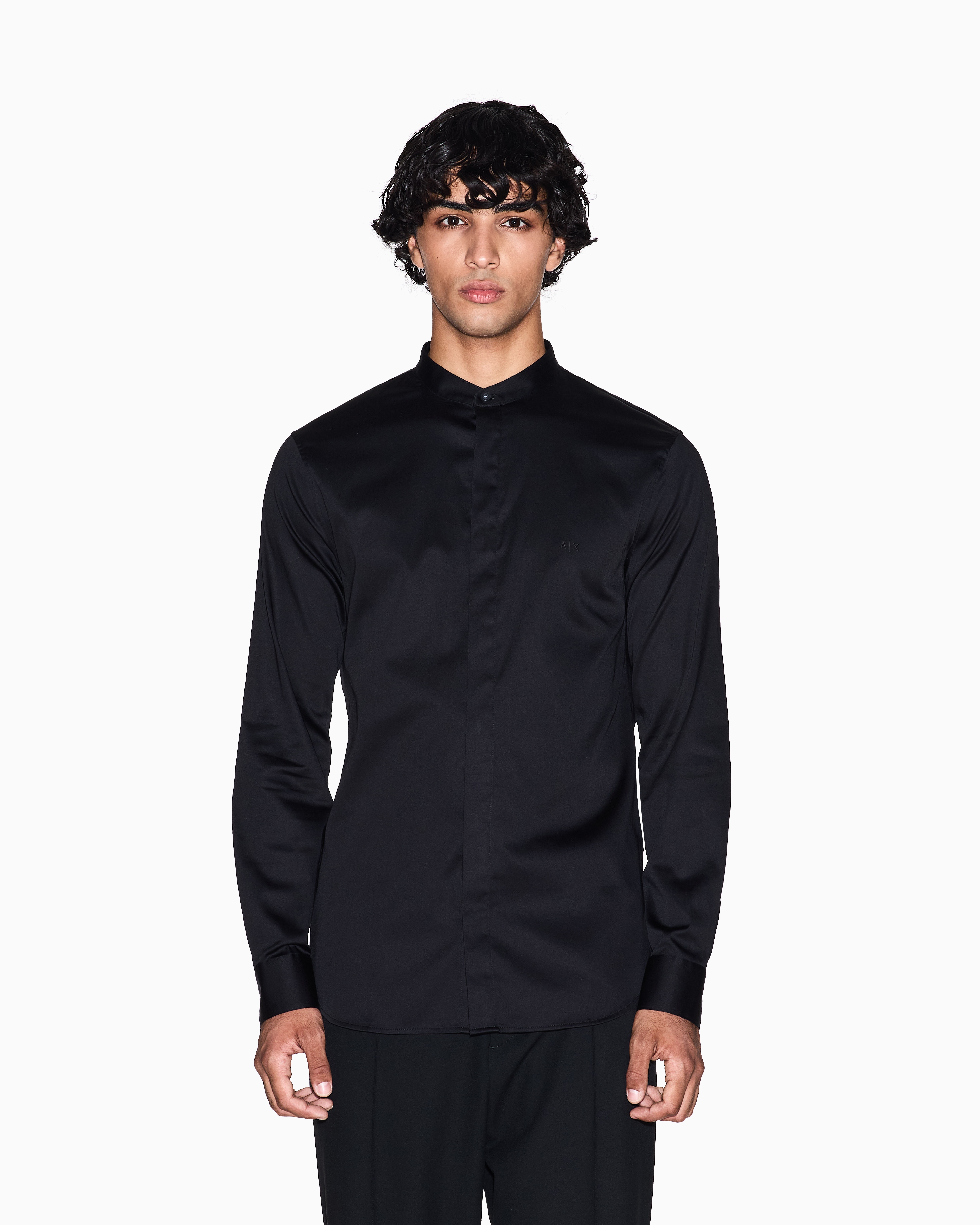 Armani Exchange - Shirt with mandarin collar, Man, Black, Size: