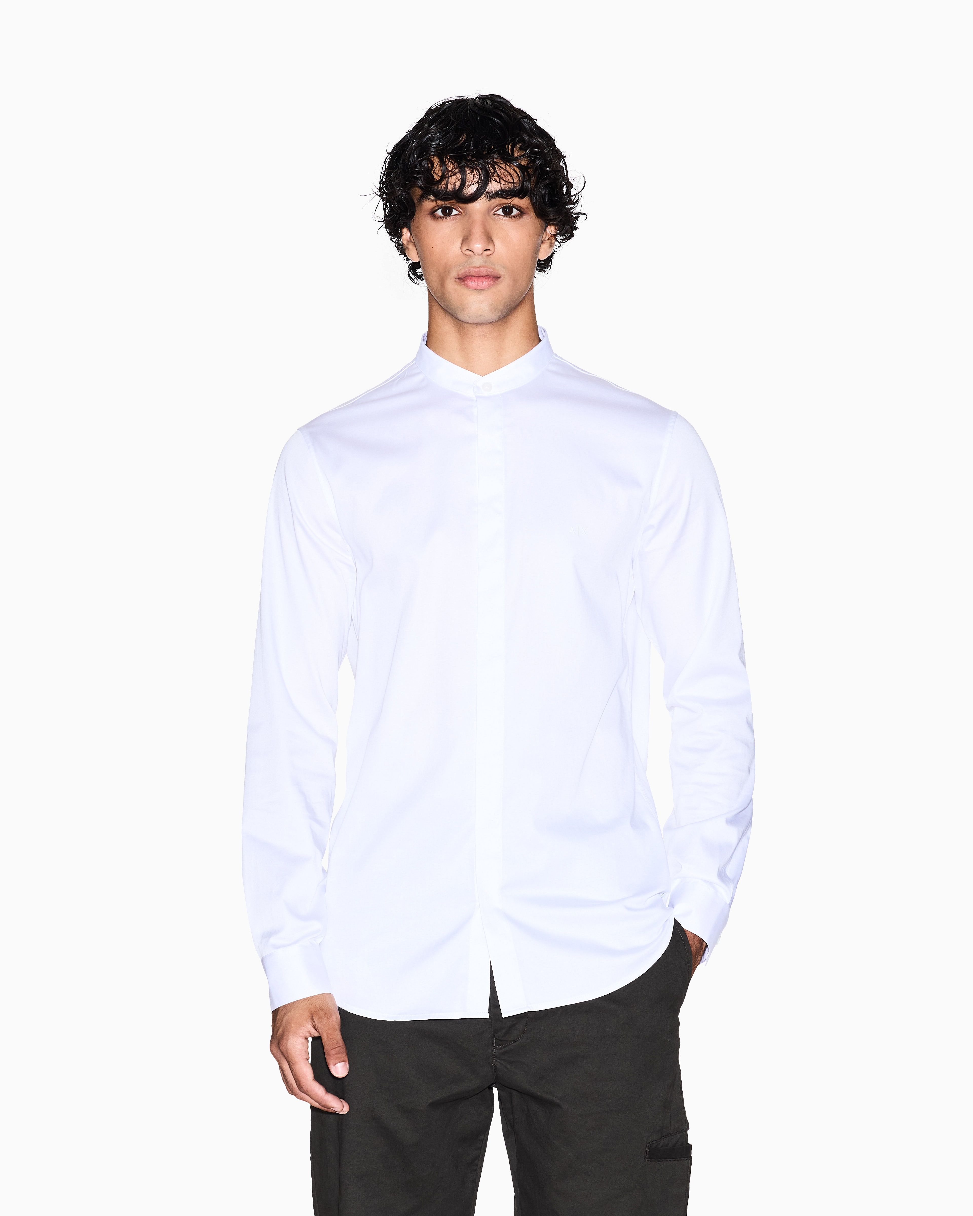 Armani Exchange - Shirt with mandarin collar, Man, White, Size: