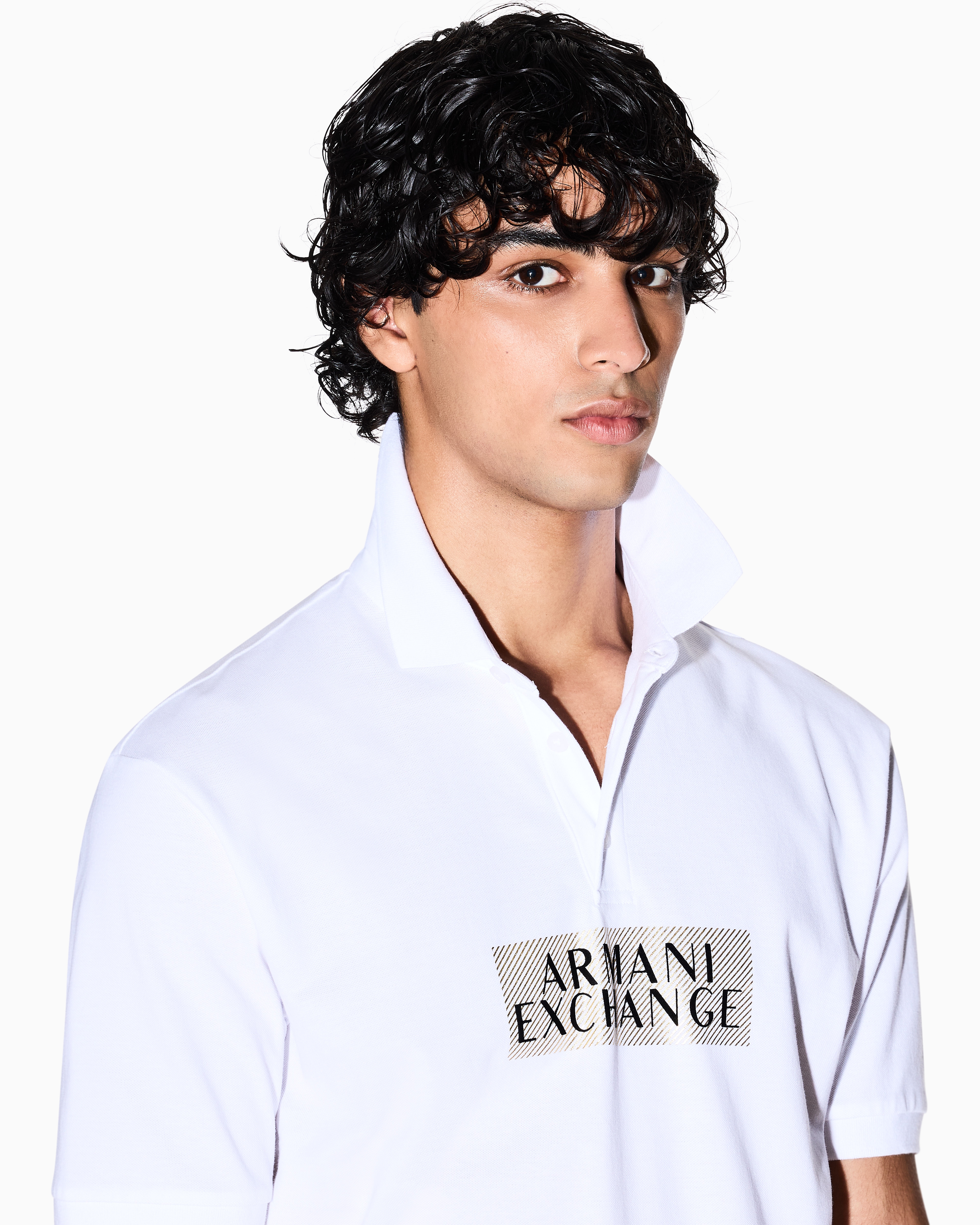 Armani Exchange - Regular fit cotton polo shirt with gold details, Man, White, Size: