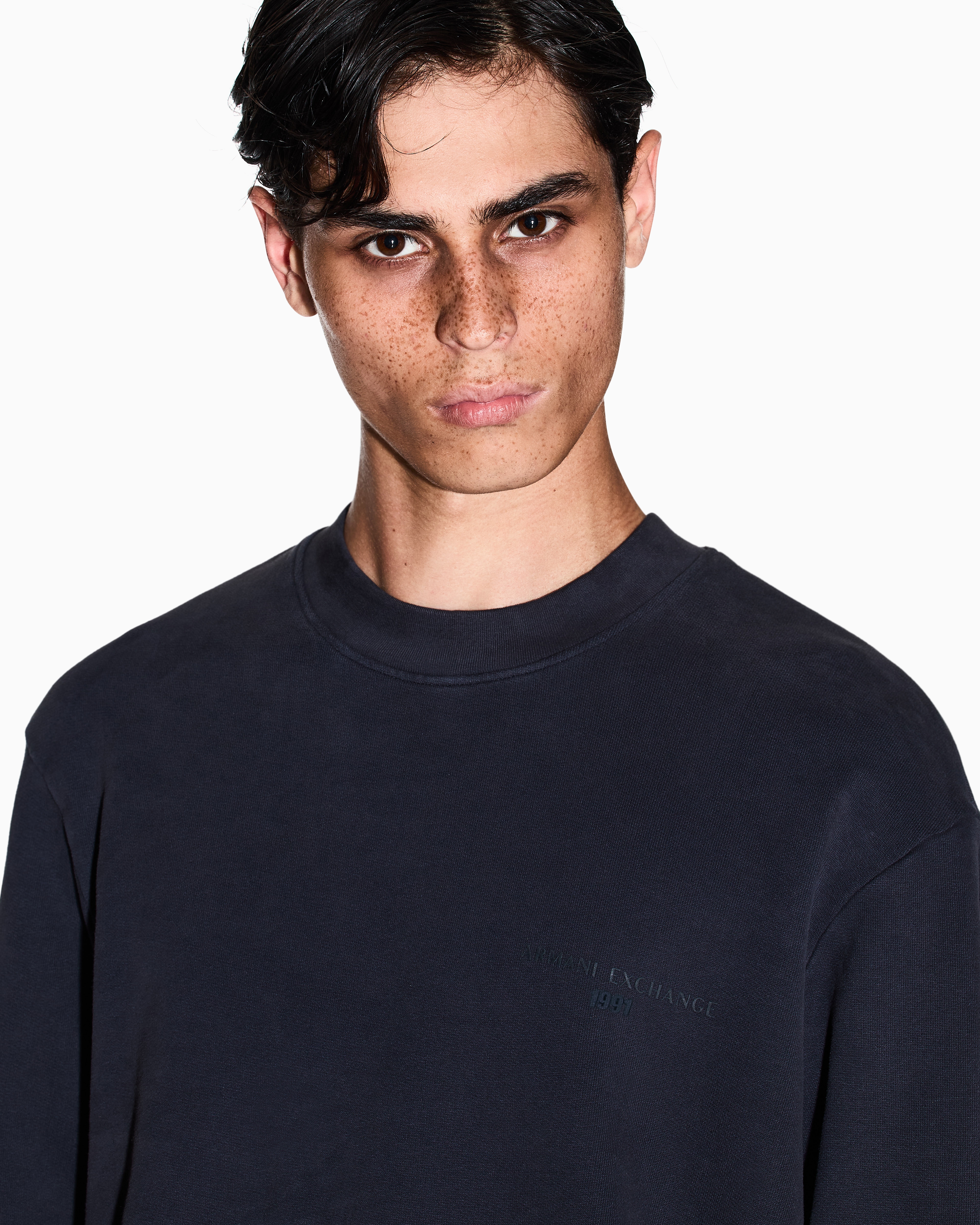 Armani Exchange - Garment-dyed cotton crewneck sweatshirt, Man, Navy_blue, Size: