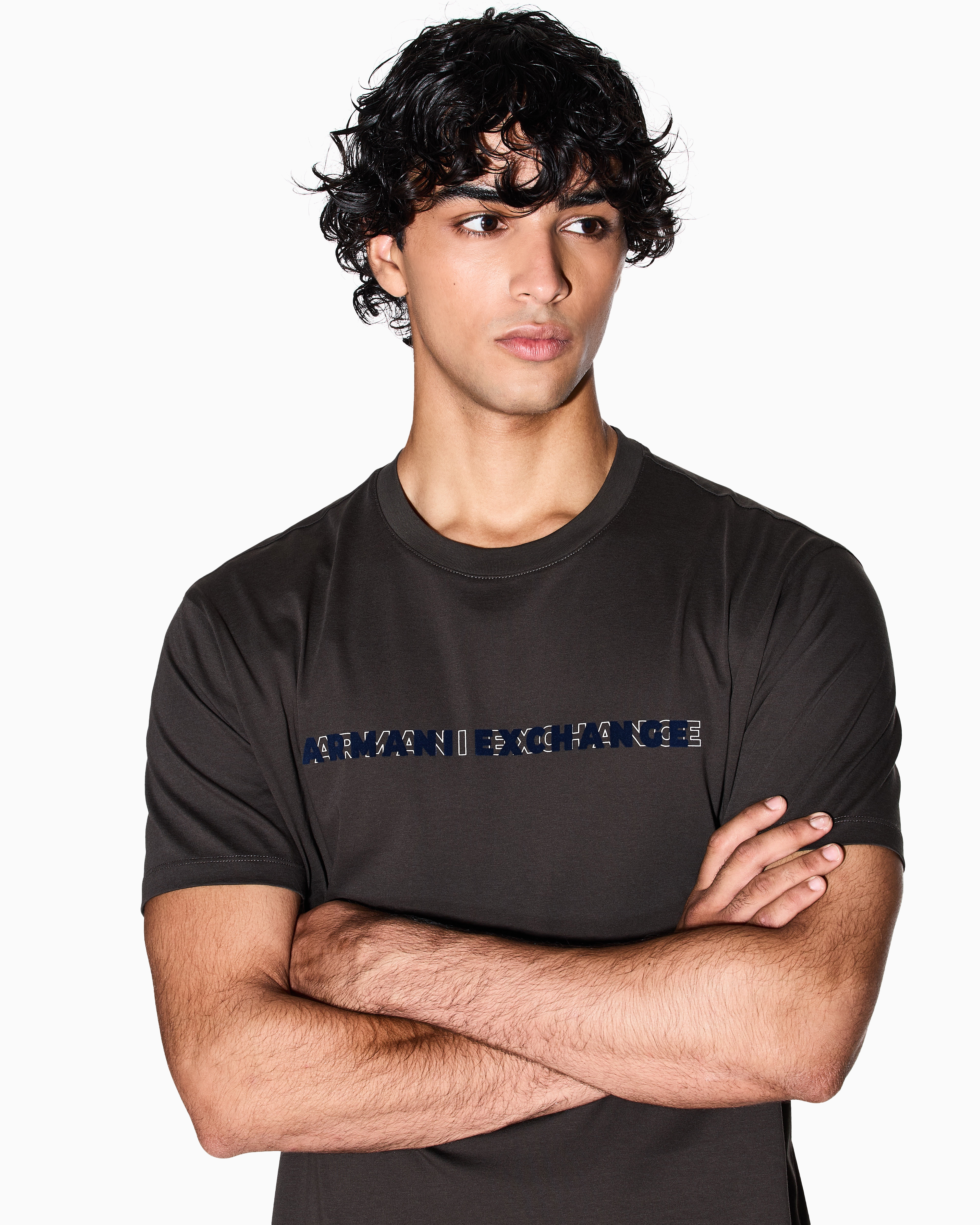 Armani Exchange -  Regular fit T-shirt with logo, Man, Brown, Size: