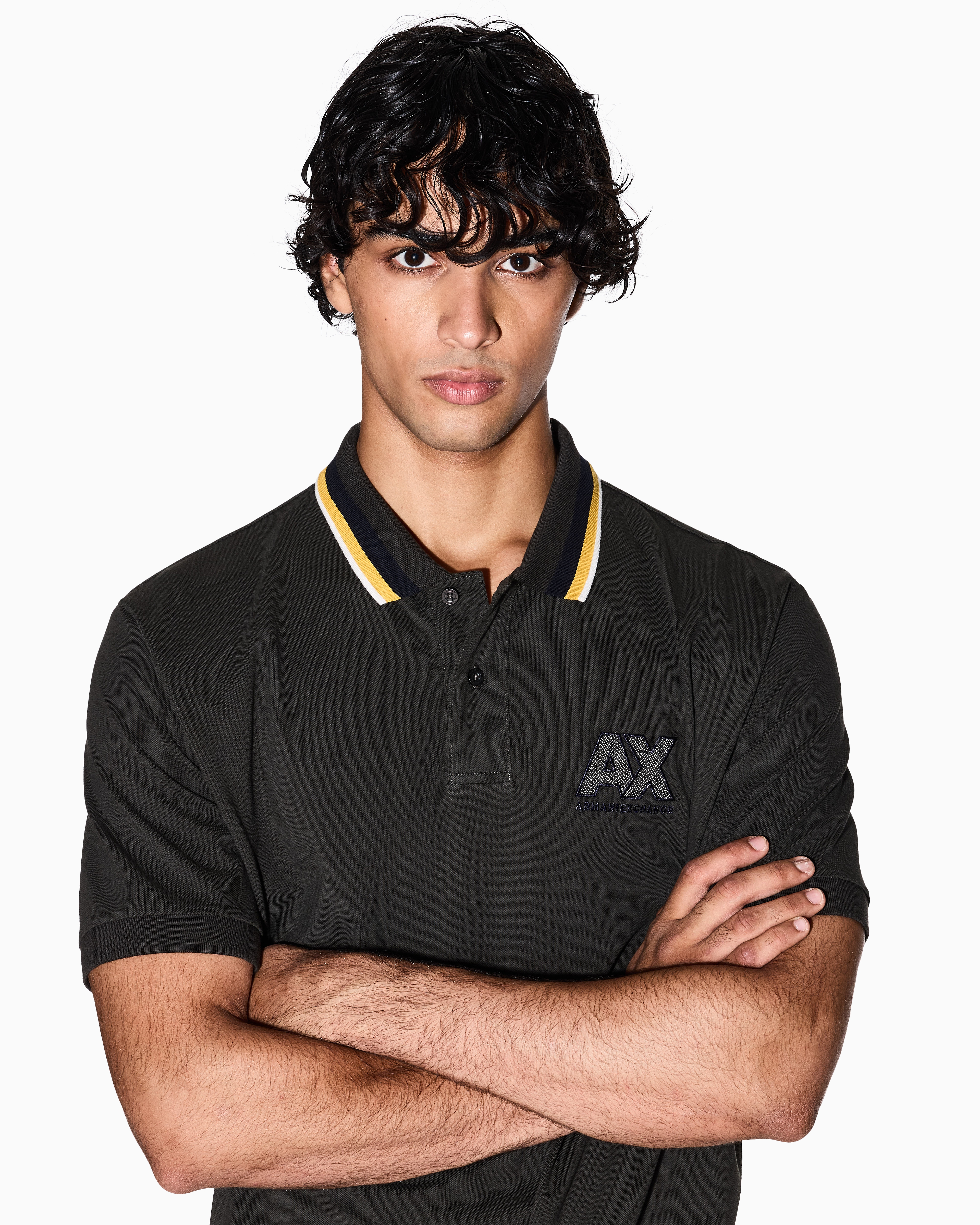 Armani Exchange - Regular fit polo shirt with striped collar, Man, Brown, Size: