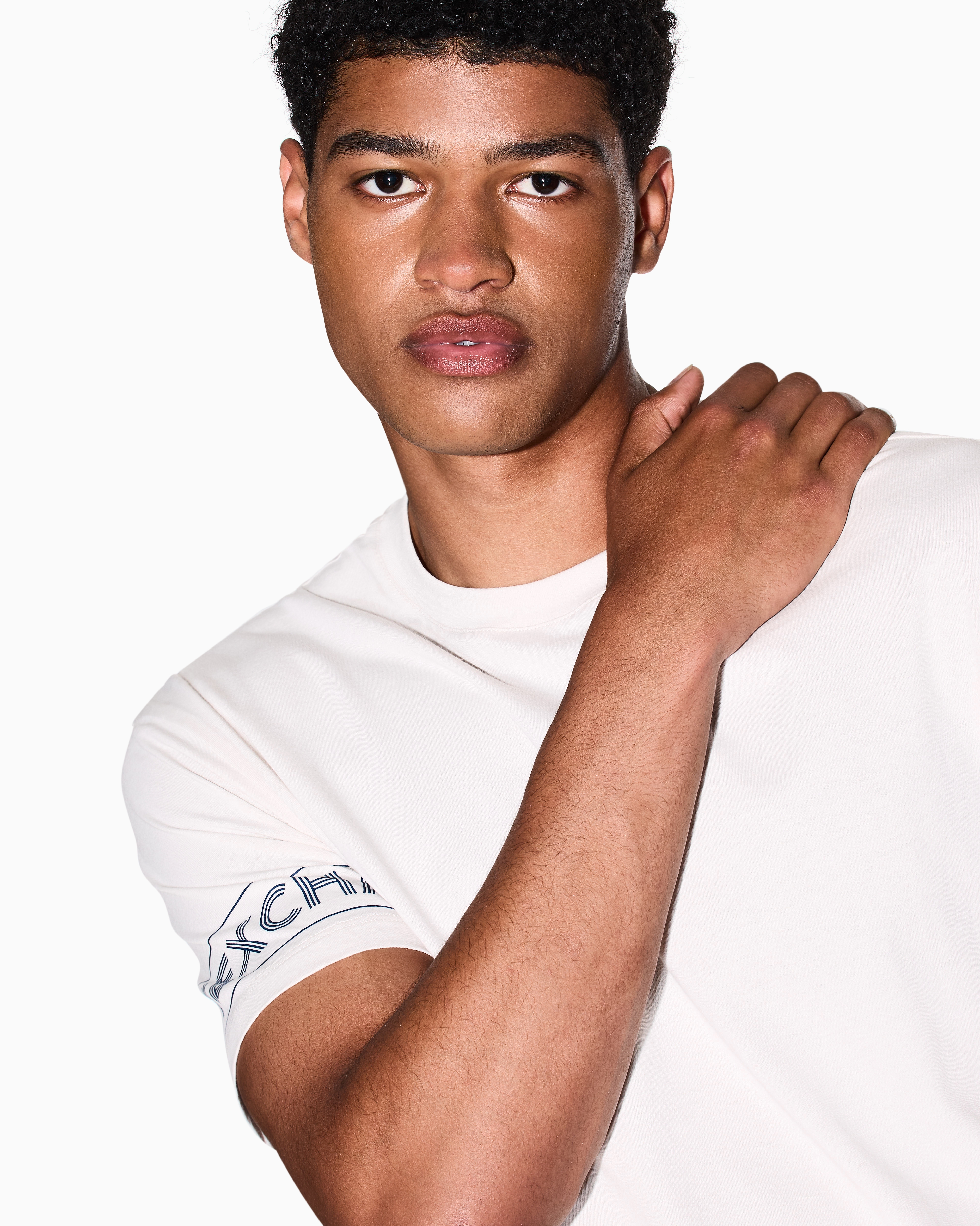 Armani Exchange - Regular fit T-shirt with printed sleeves, Man, White, Size: