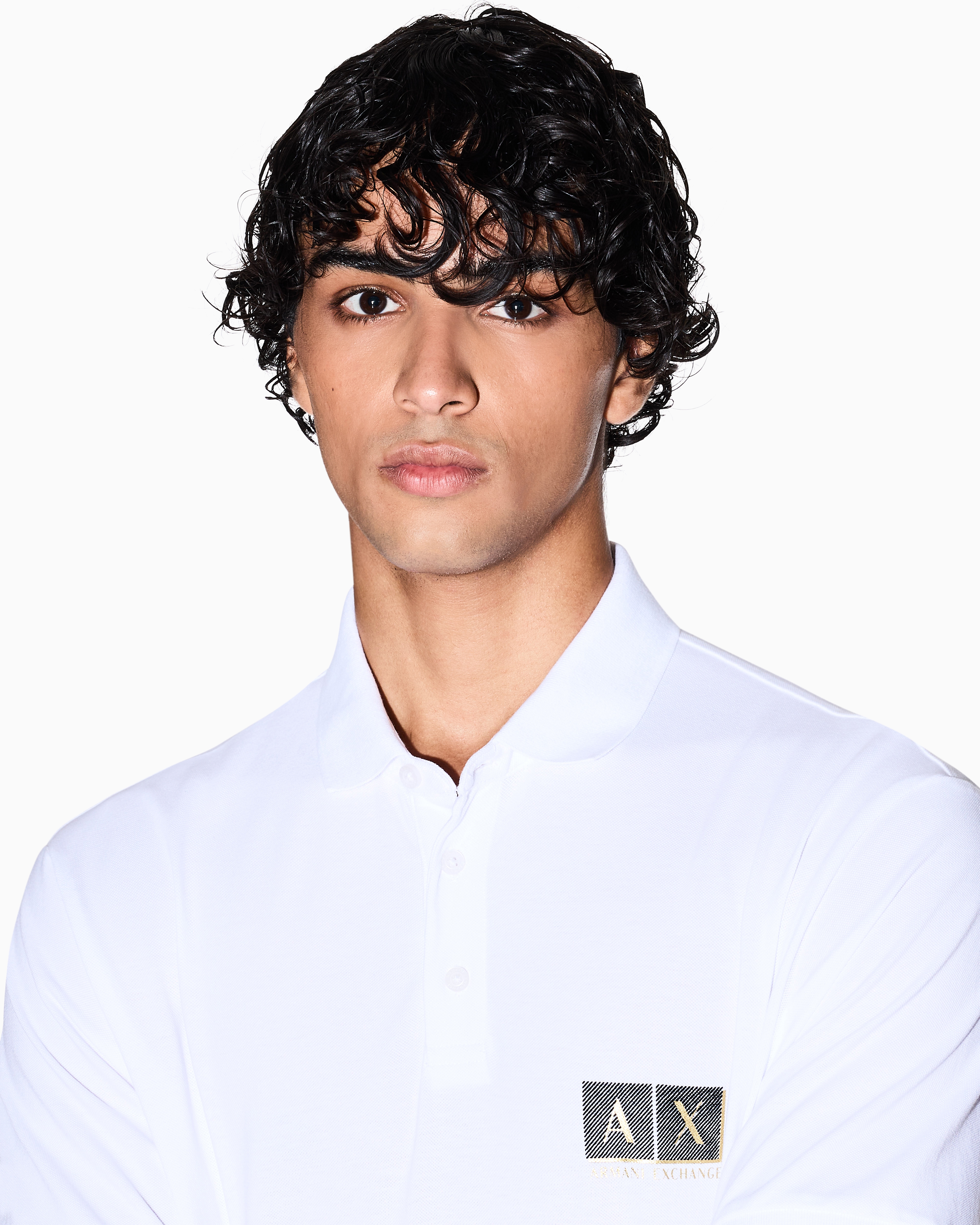 Armani Exchange - Regular fit cotton polo shirt with gold details, Man, White, Size: