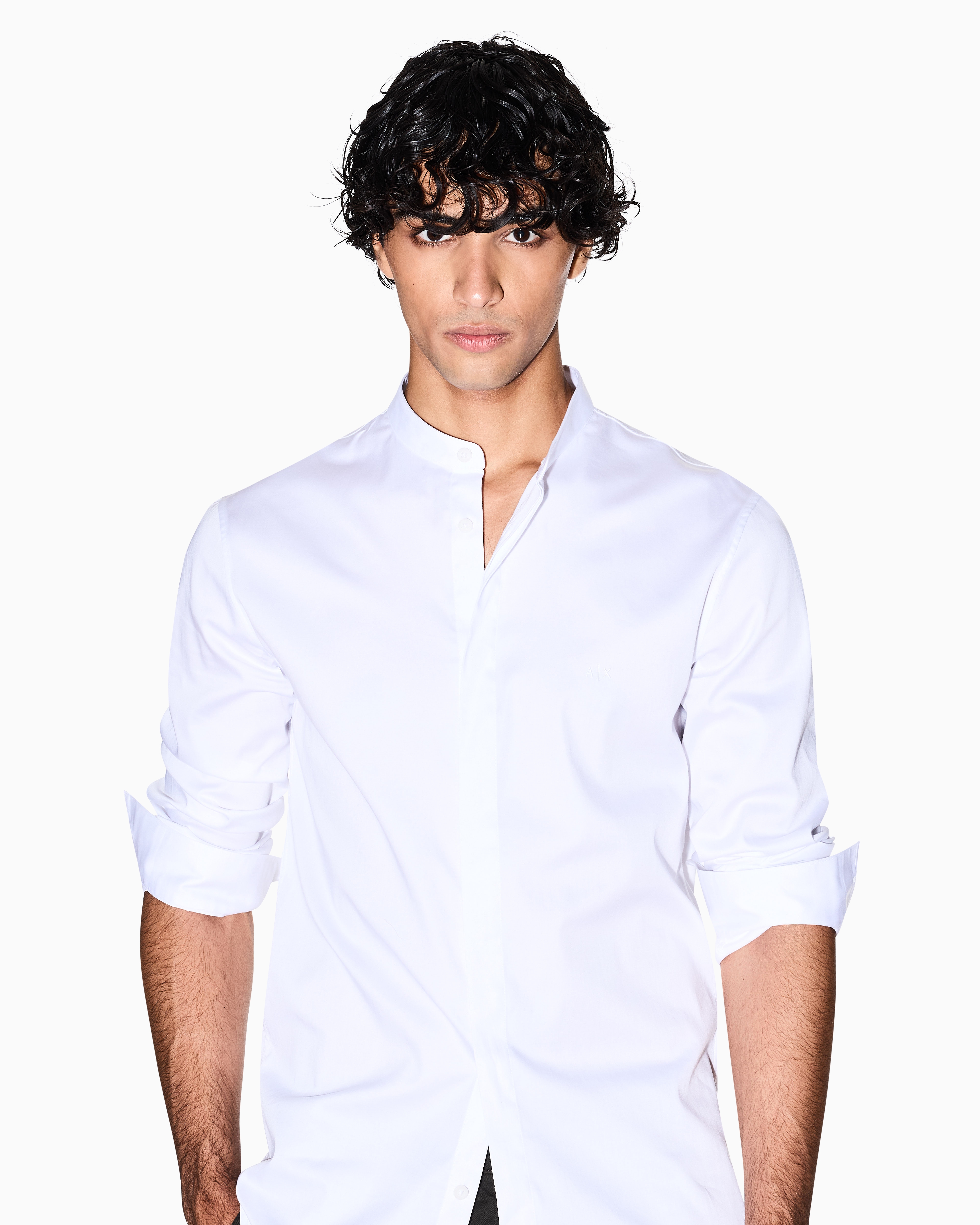 Armani Exchange - Shirt with mandarin collar, Man, White, Size: