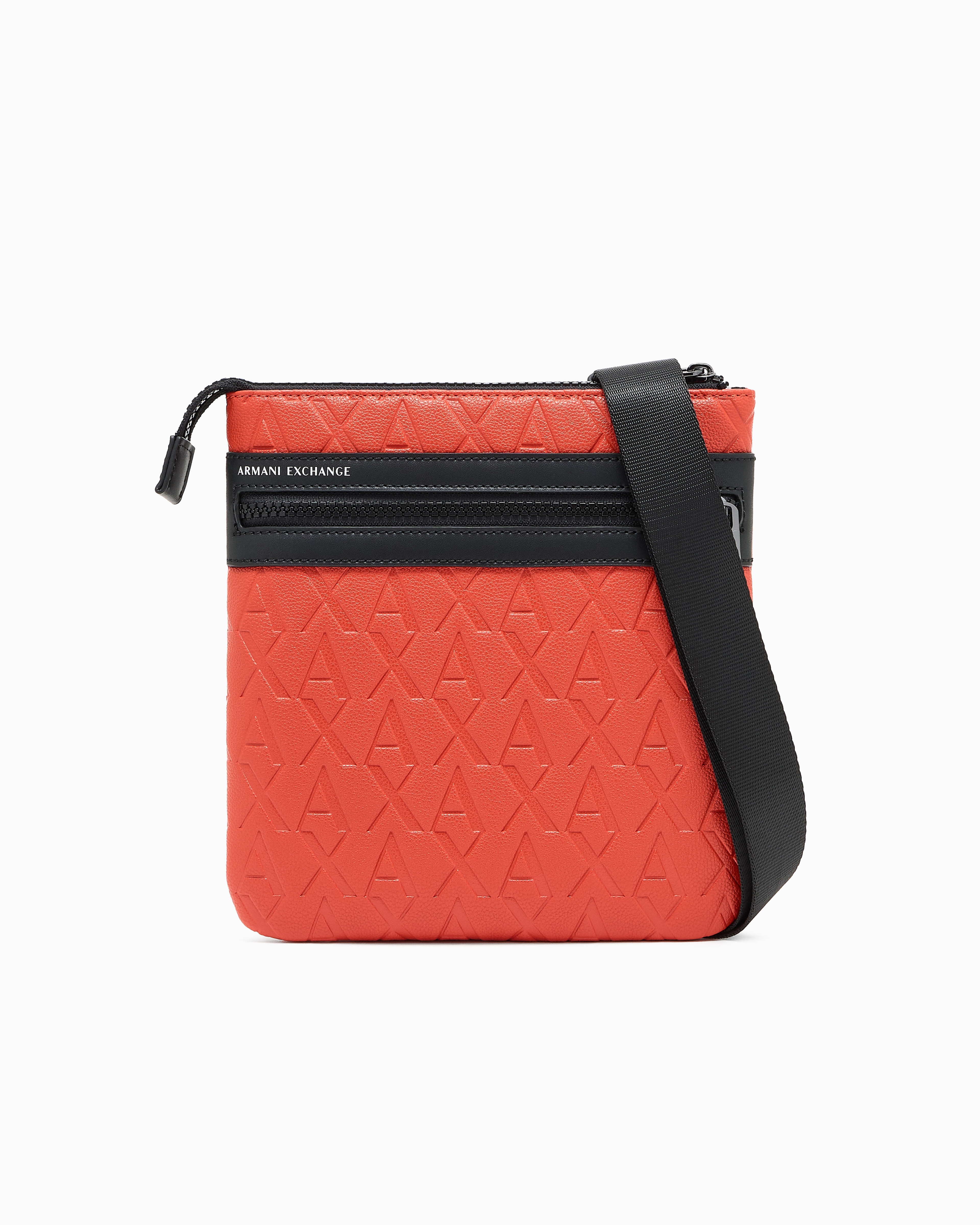 Armani Exchange - Flat shoulder bag with allover logo, Man, Orange, Size: TU