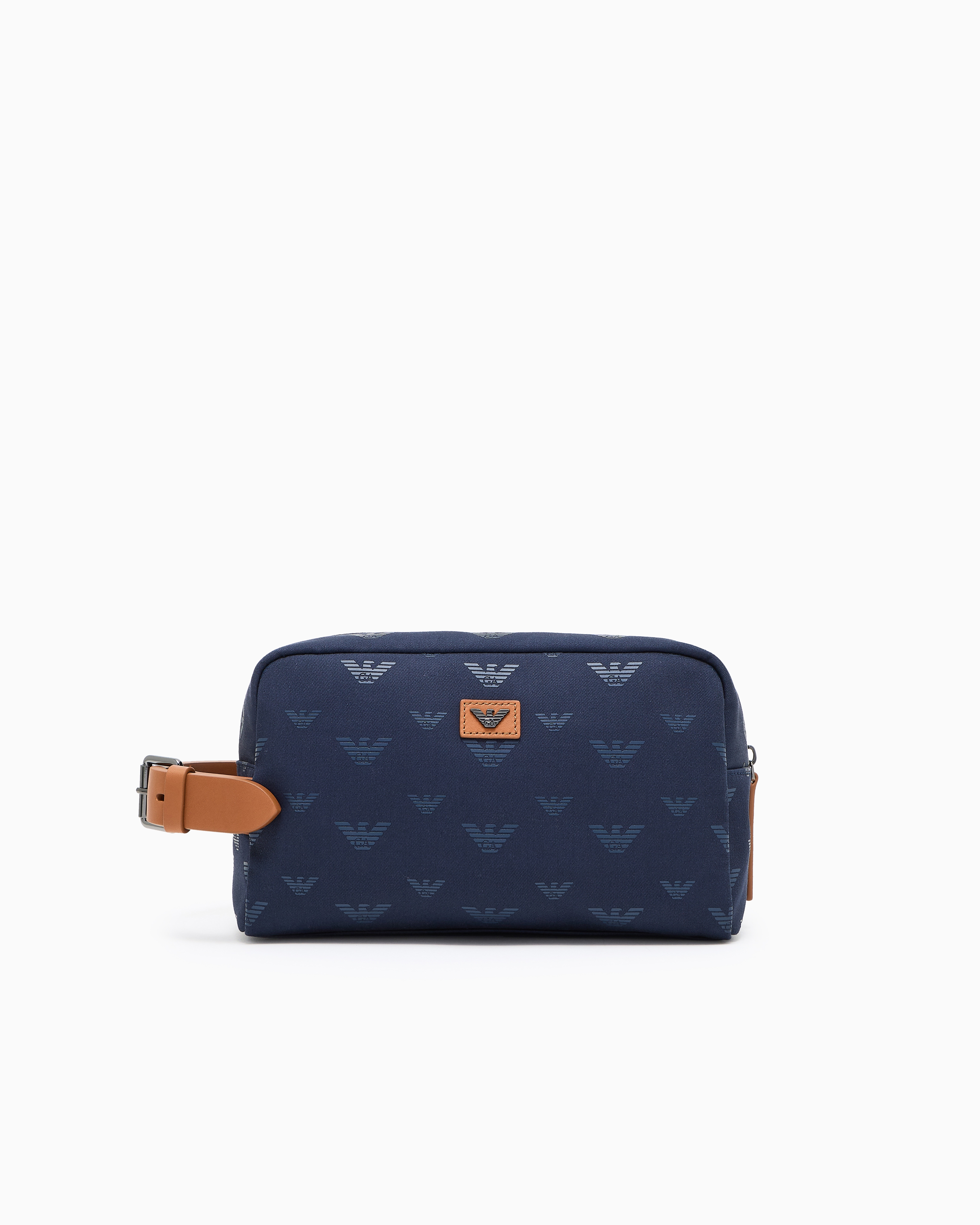 Emporio Armani - All-over eagle canvas washbag, Man, Navy Blue, Size: TU