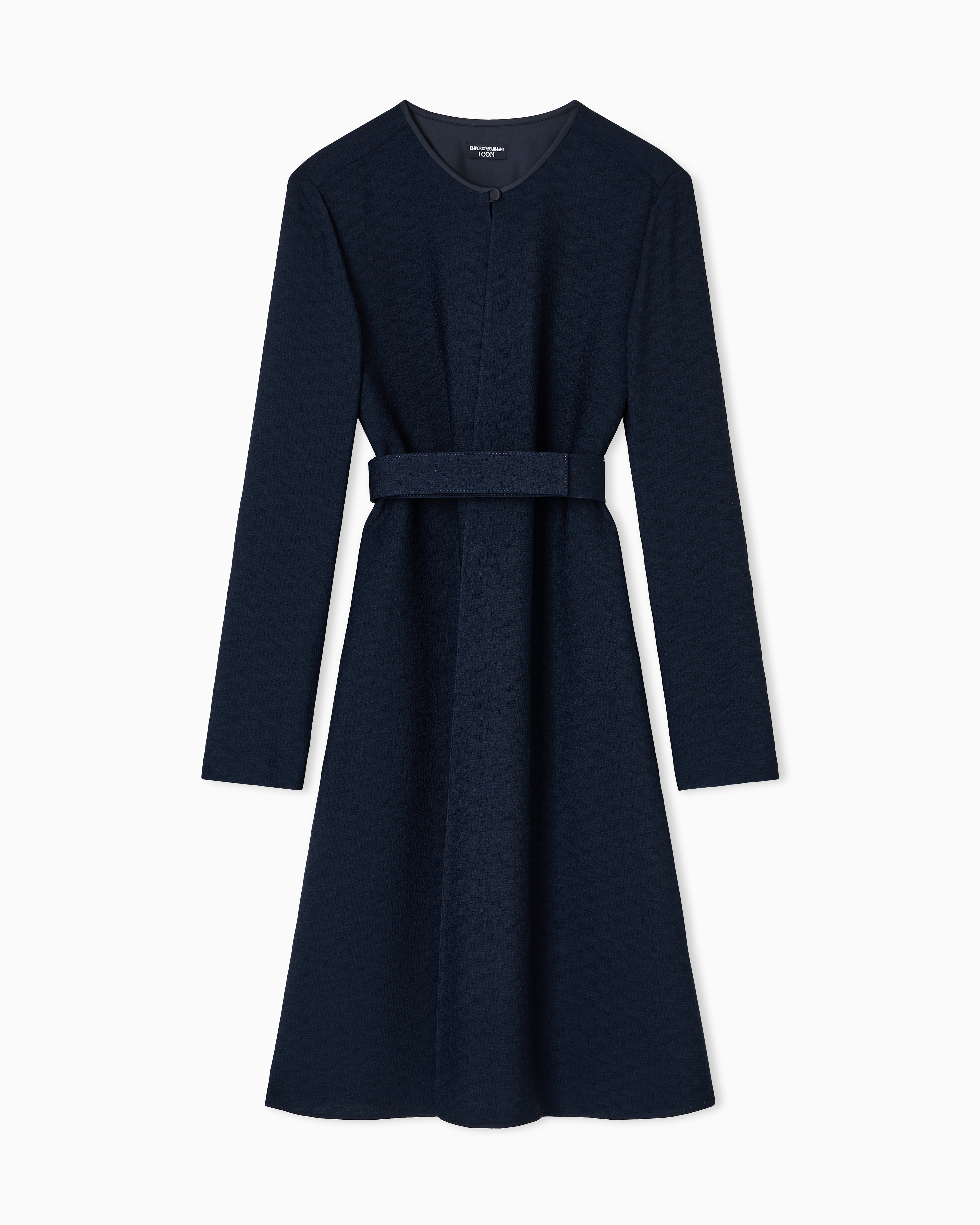 Emporio Armani - Icon fluid armure fabric dress with belt, Woman, Blue, Size: