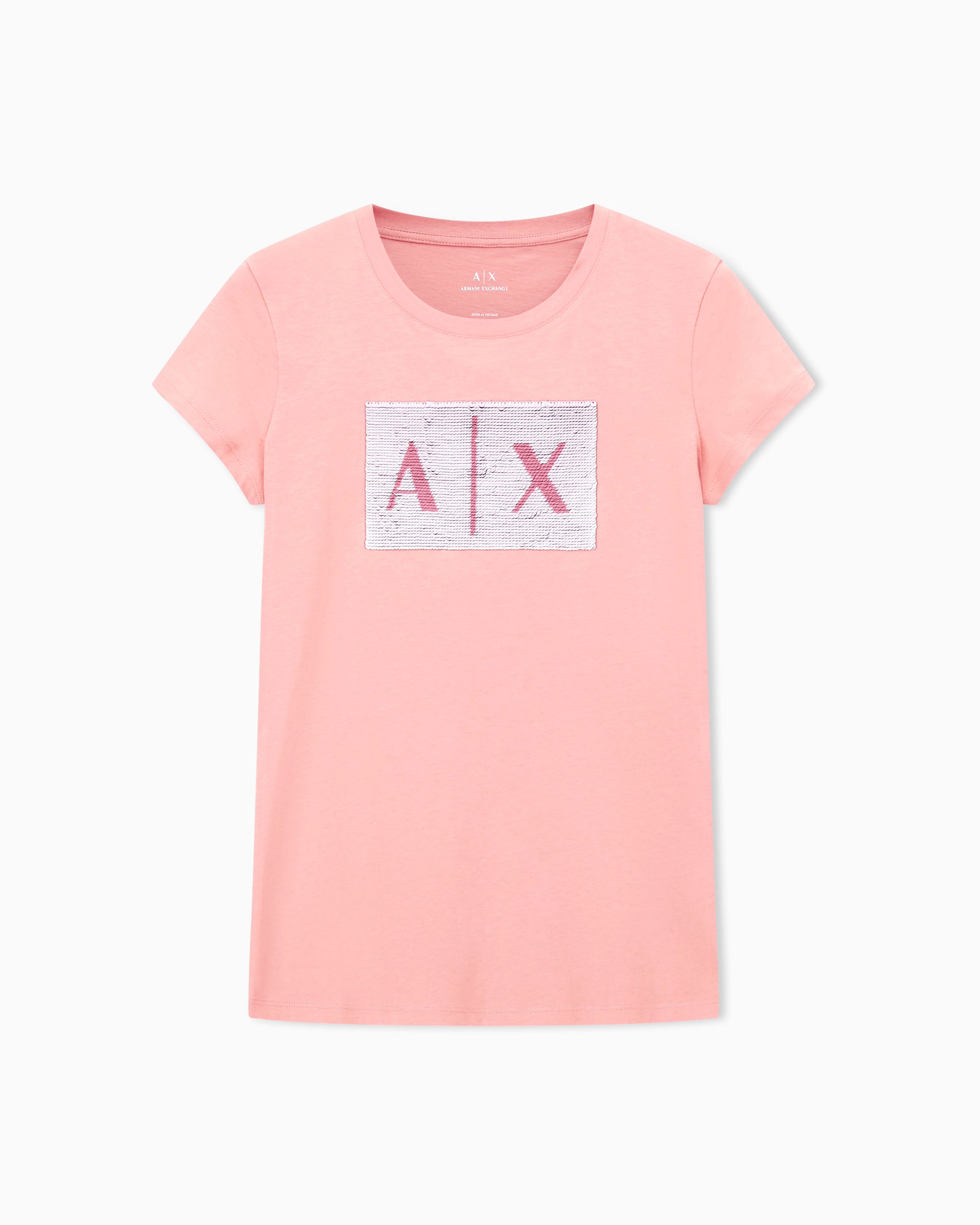 Armani Exchange - Slim fit T-shirt stretch cotton jersey, Woman, Pink, Size:
