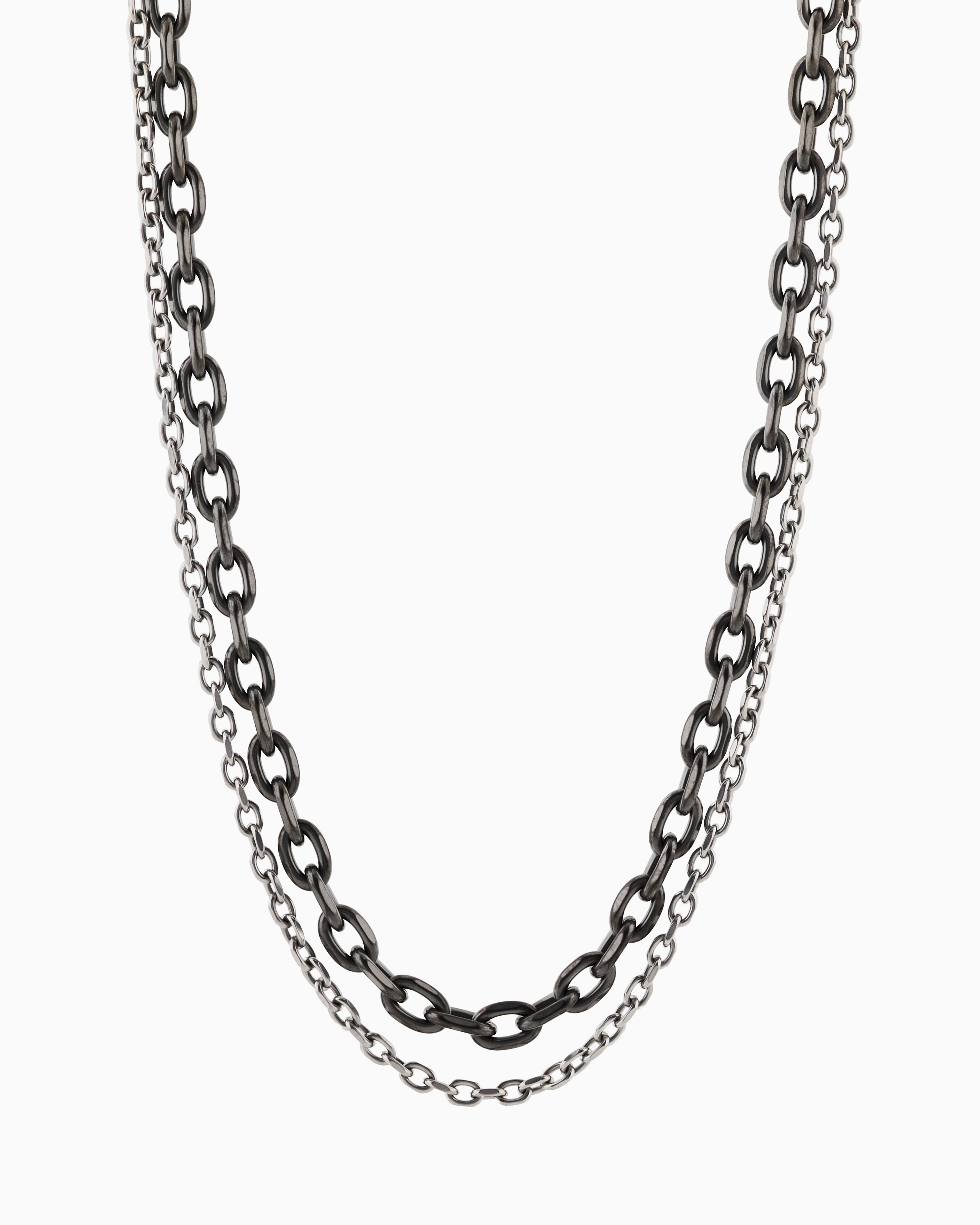 Armani Exchange -  Gunmetal and Silver-Tone Stainless Steel Double Chain Necklace, Man, Multicoloured, Size: TU