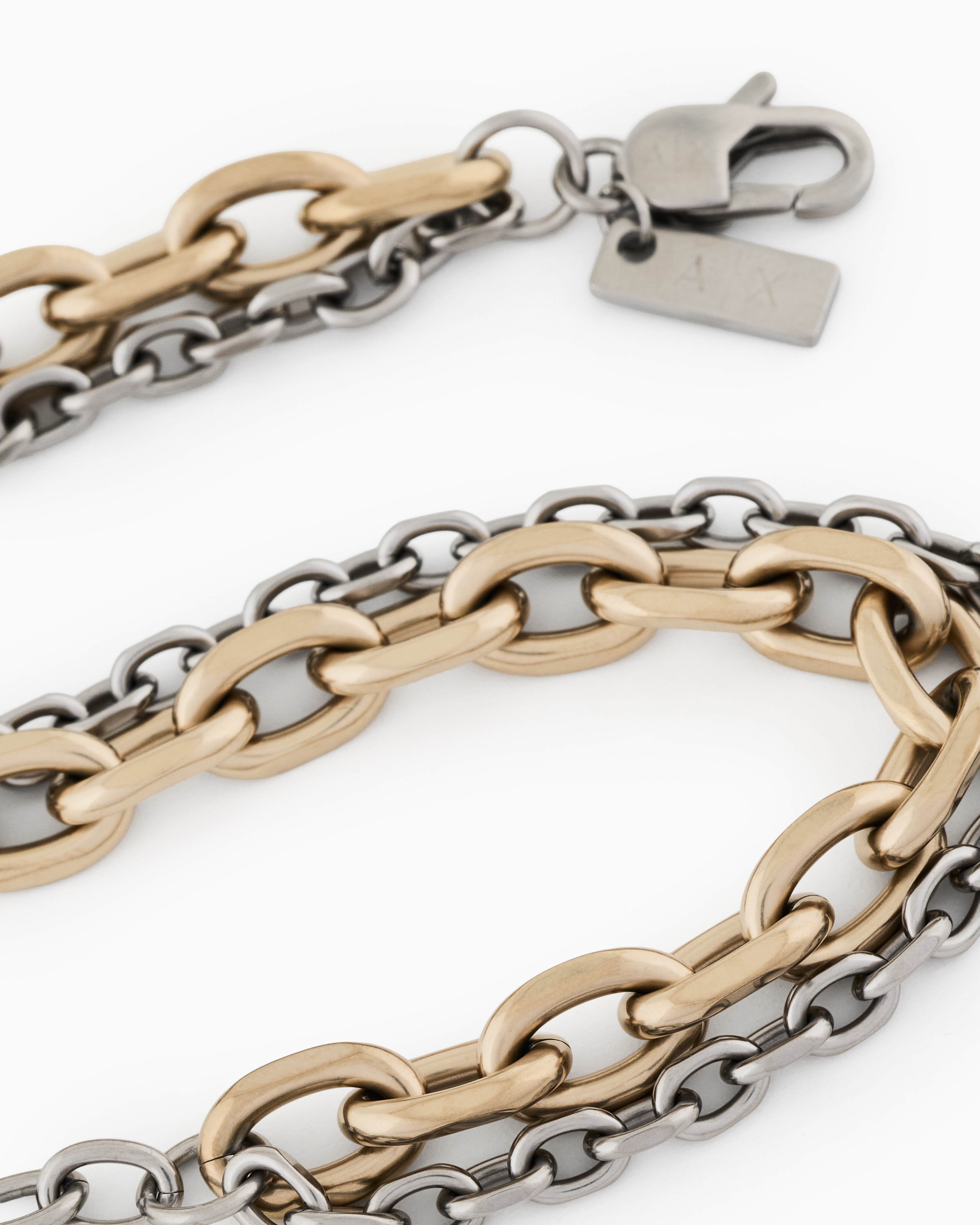 ダブルチェーンブレスレット ゴールドトーン＆シルバートーン