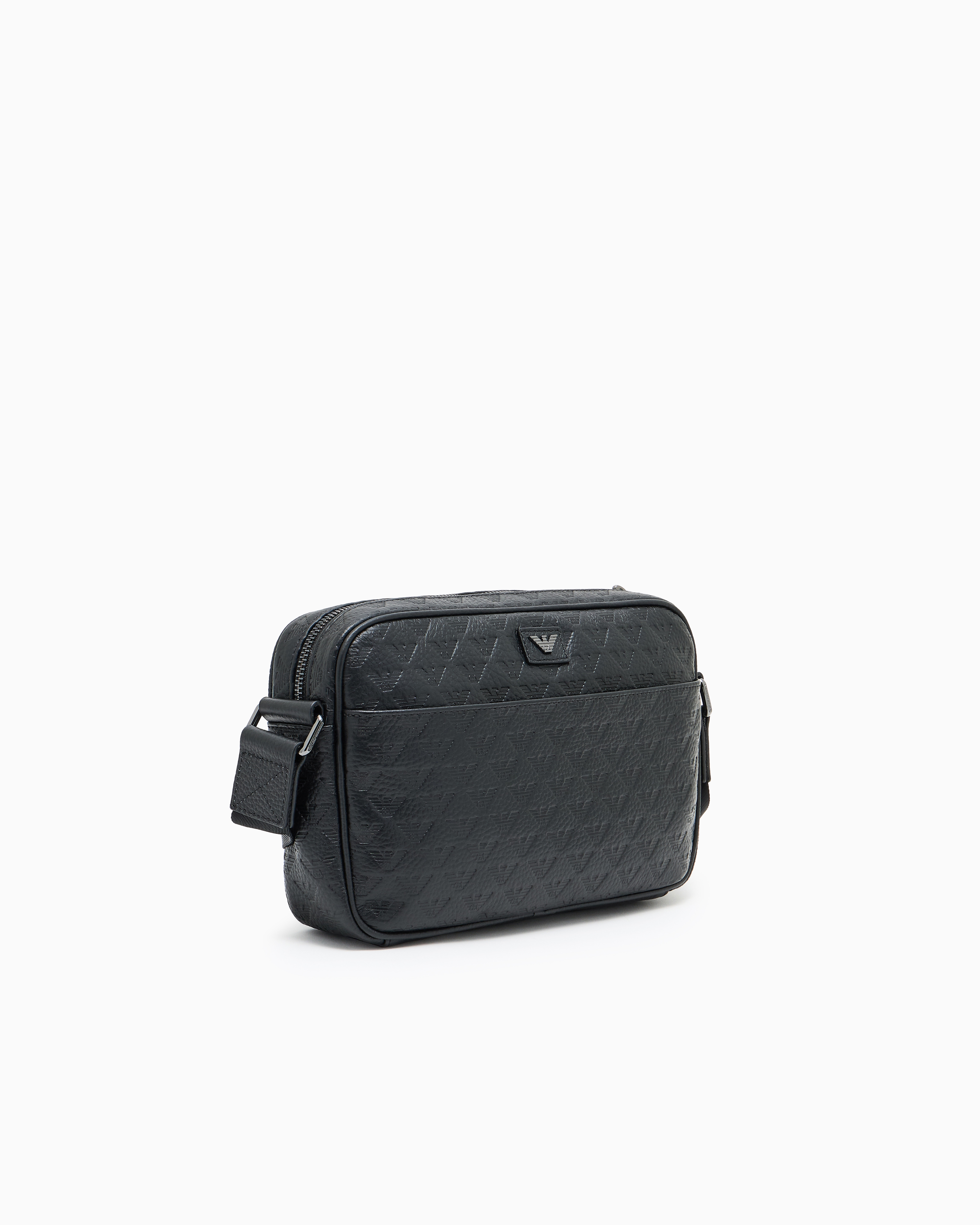 極美品✨EMPORIO ARMANI ショルダーバッグ 本革 総柄 ブラック ショルダーバッグ レザー オールオーバーエンボスイーグル