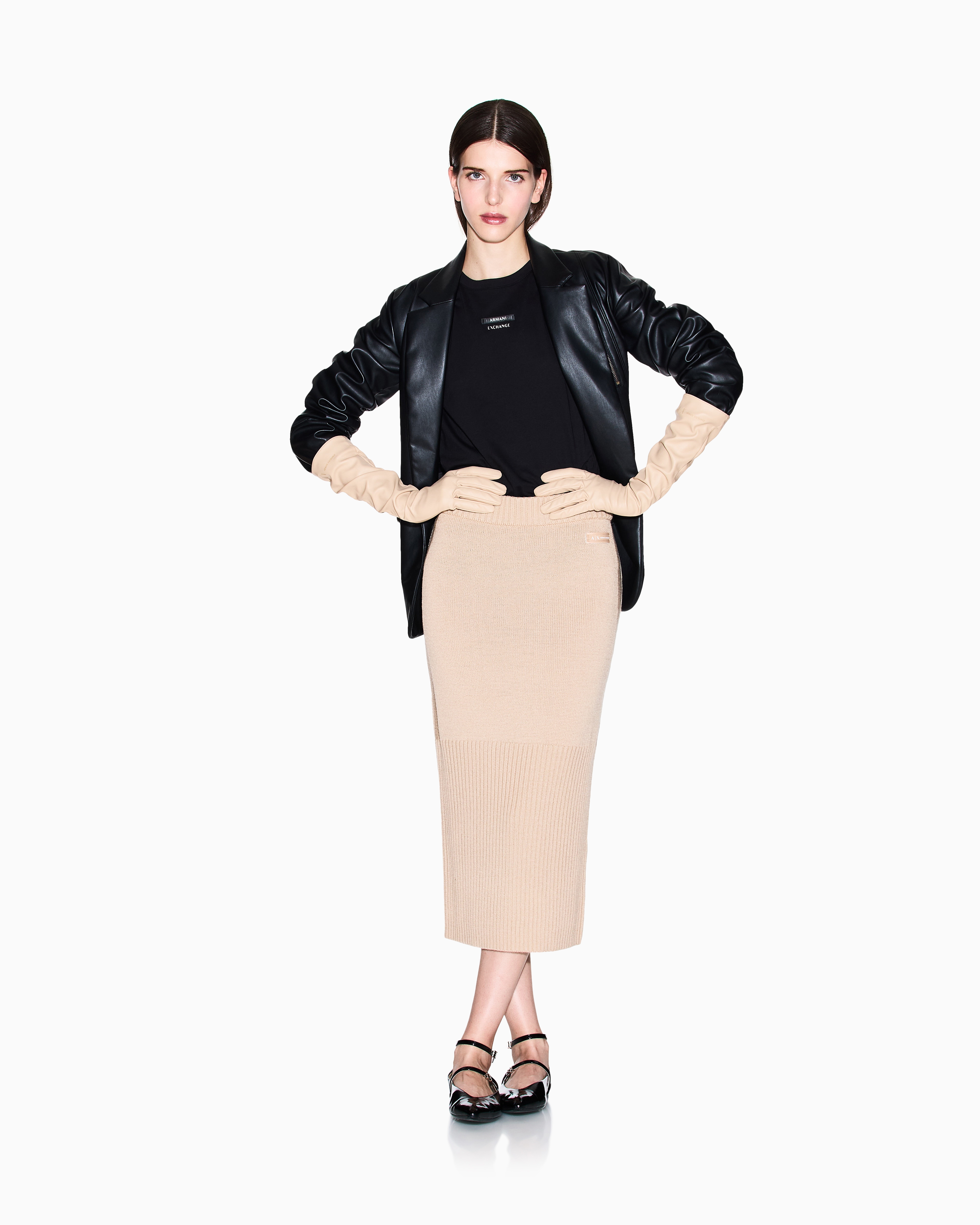 Armani Exchange - Ribbed midi skirt, Woman, Camel, Size: