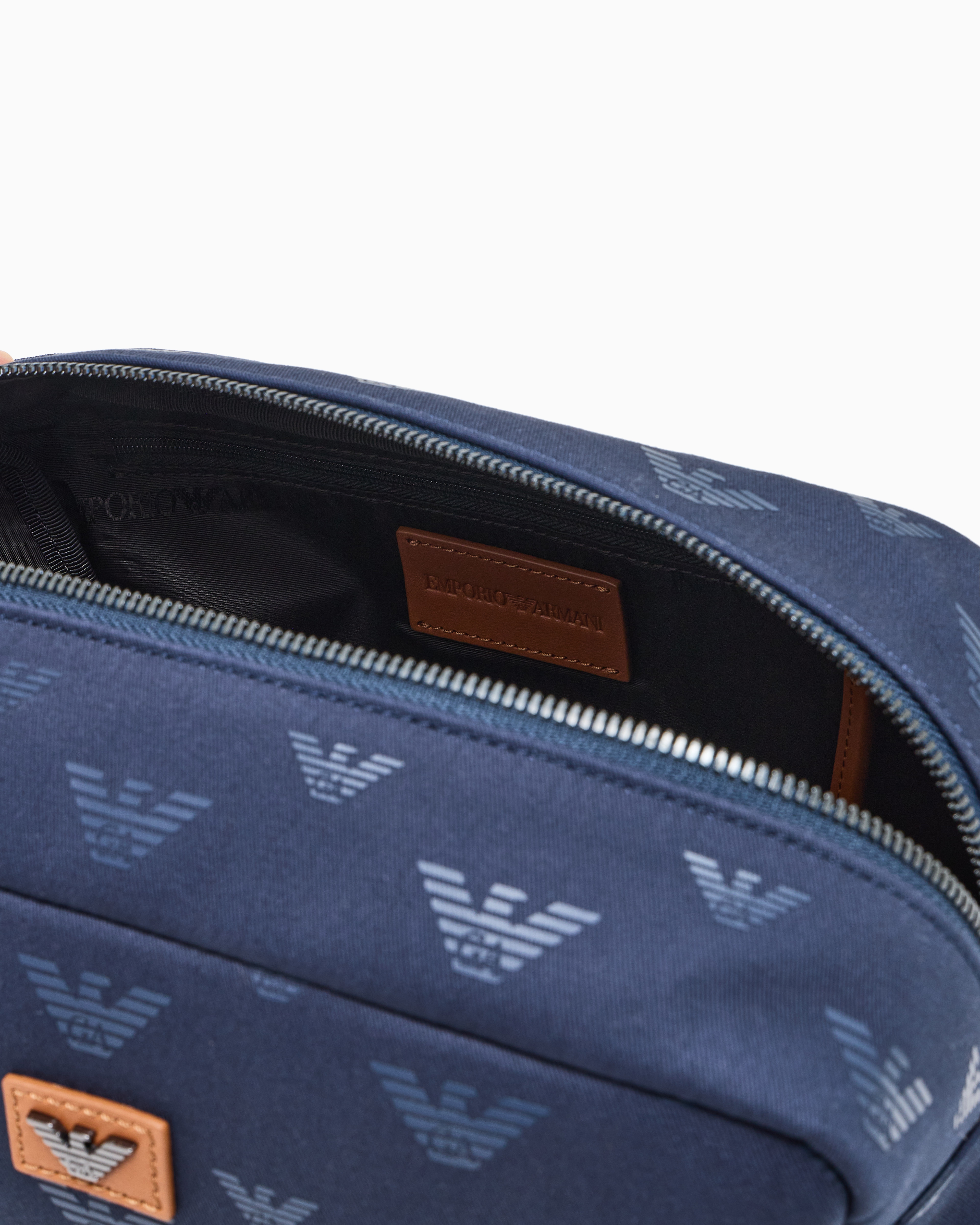 Emporio Armani - All-over eagle canvas washbag, Man, Navy Blue, Size: TU