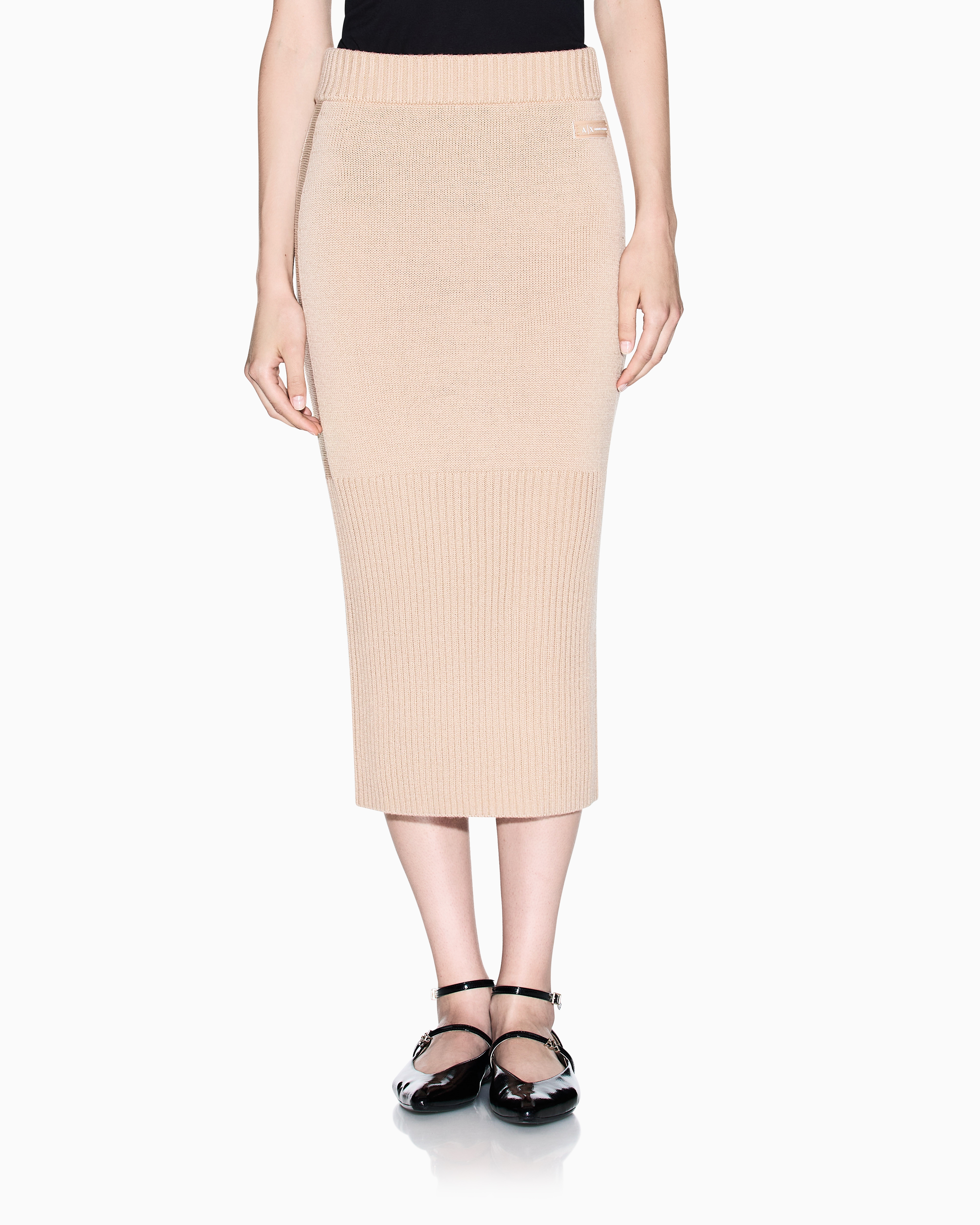 Armani Exchange - Ribbed midi skirt, Woman, Camel, Size: