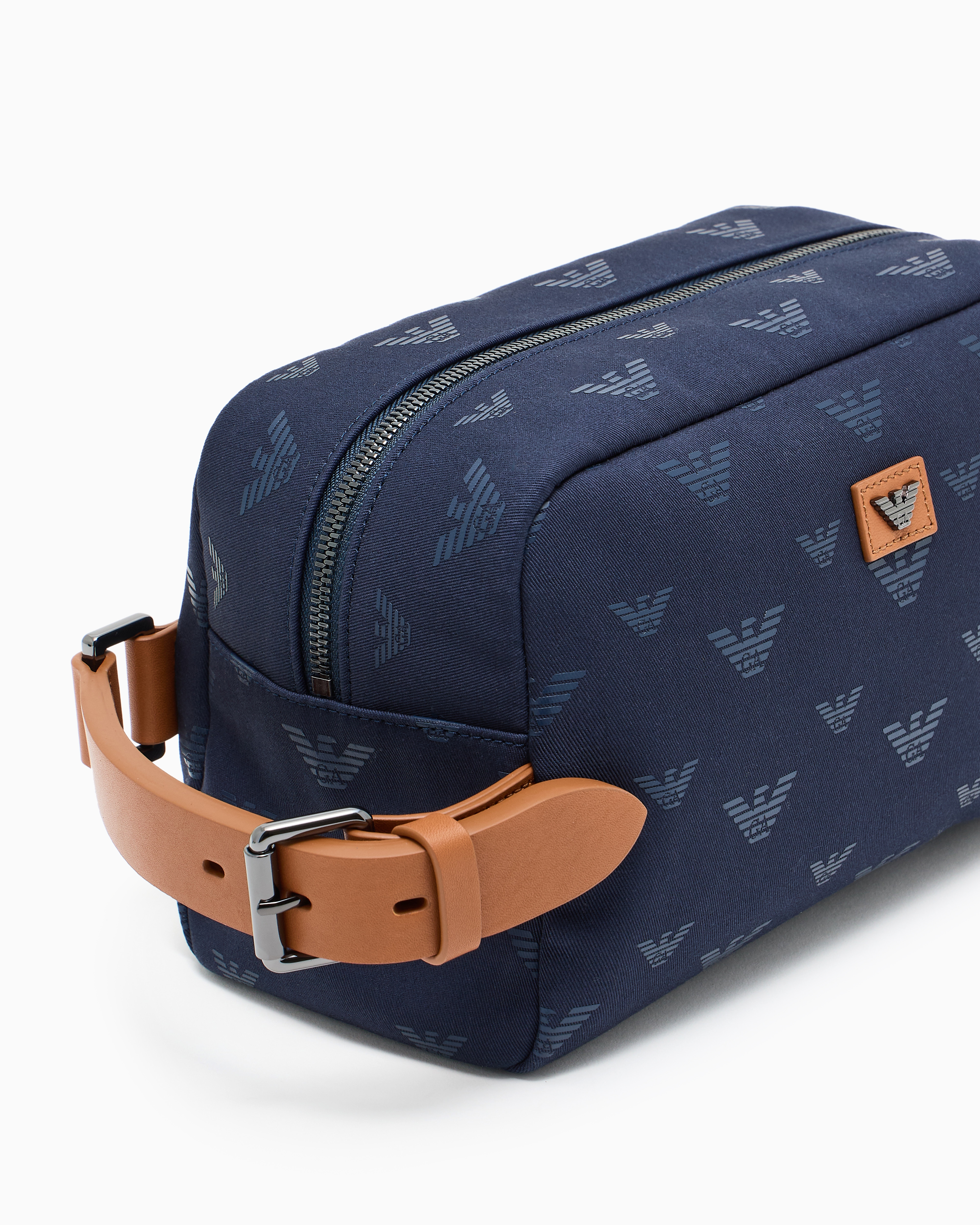 Emporio Armani - All-over eagle canvas washbag, Man, Navy Blue, Size: TU