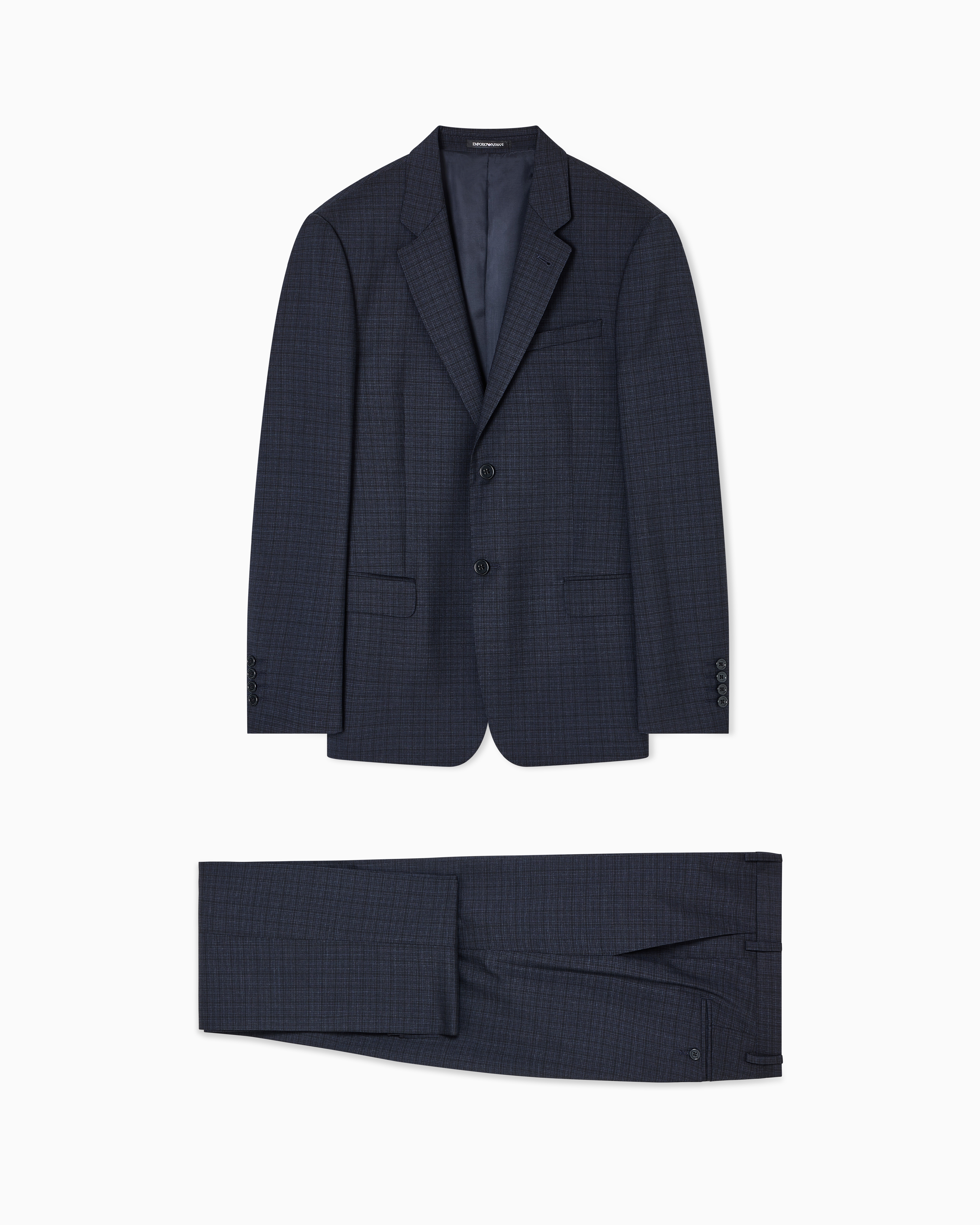 Emporio Armani - Single-breasted suit made of tropical light wool with a check motif, Man, Navy Blue, Size:
