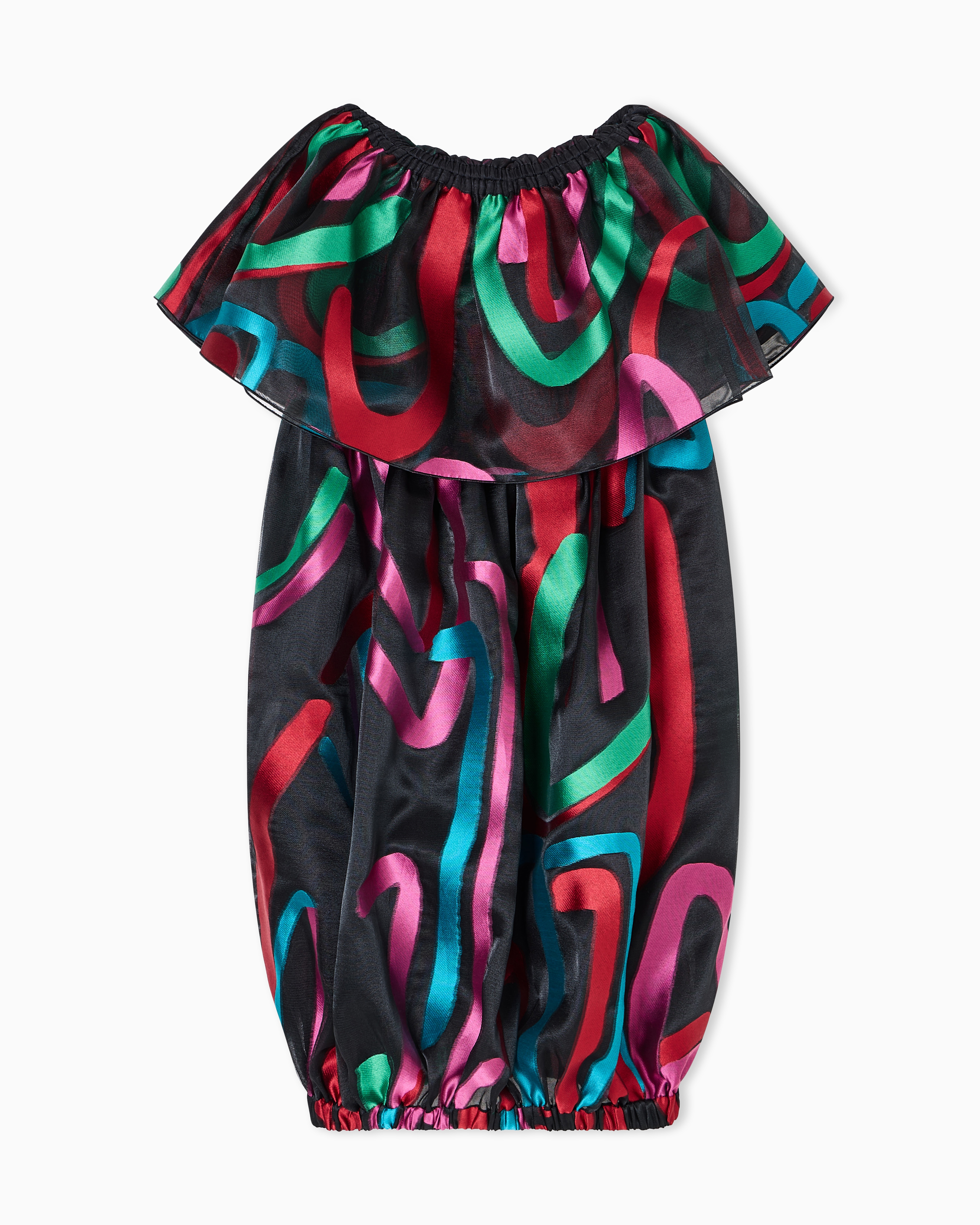 Emporio Armani - Multicoloured fil coupé organza dress with a ruffle, Woman, Size:
