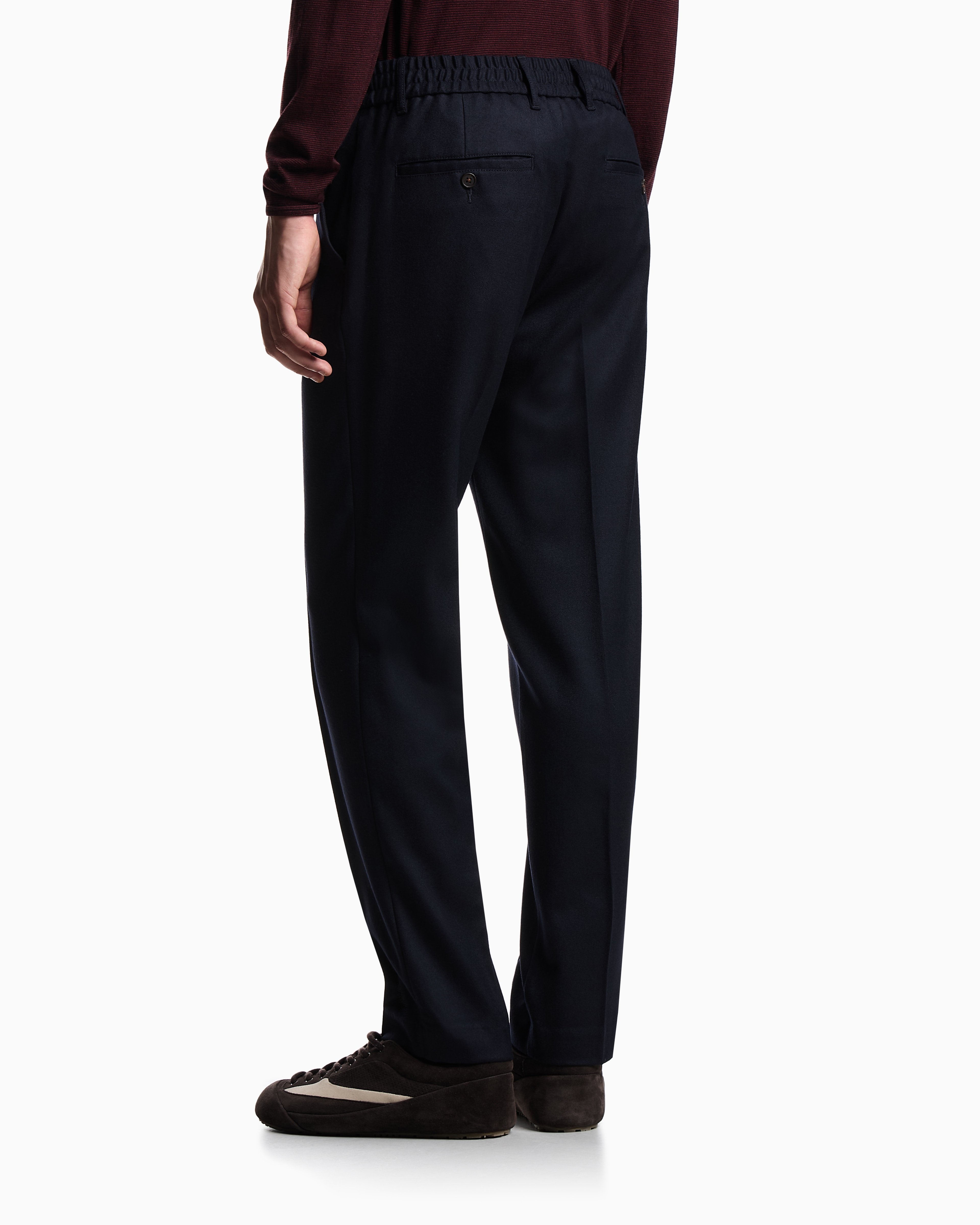 Emporio Armani - Stretch-twill virgin-wool trousers with ribbing, Man, Navy Blue, Size: