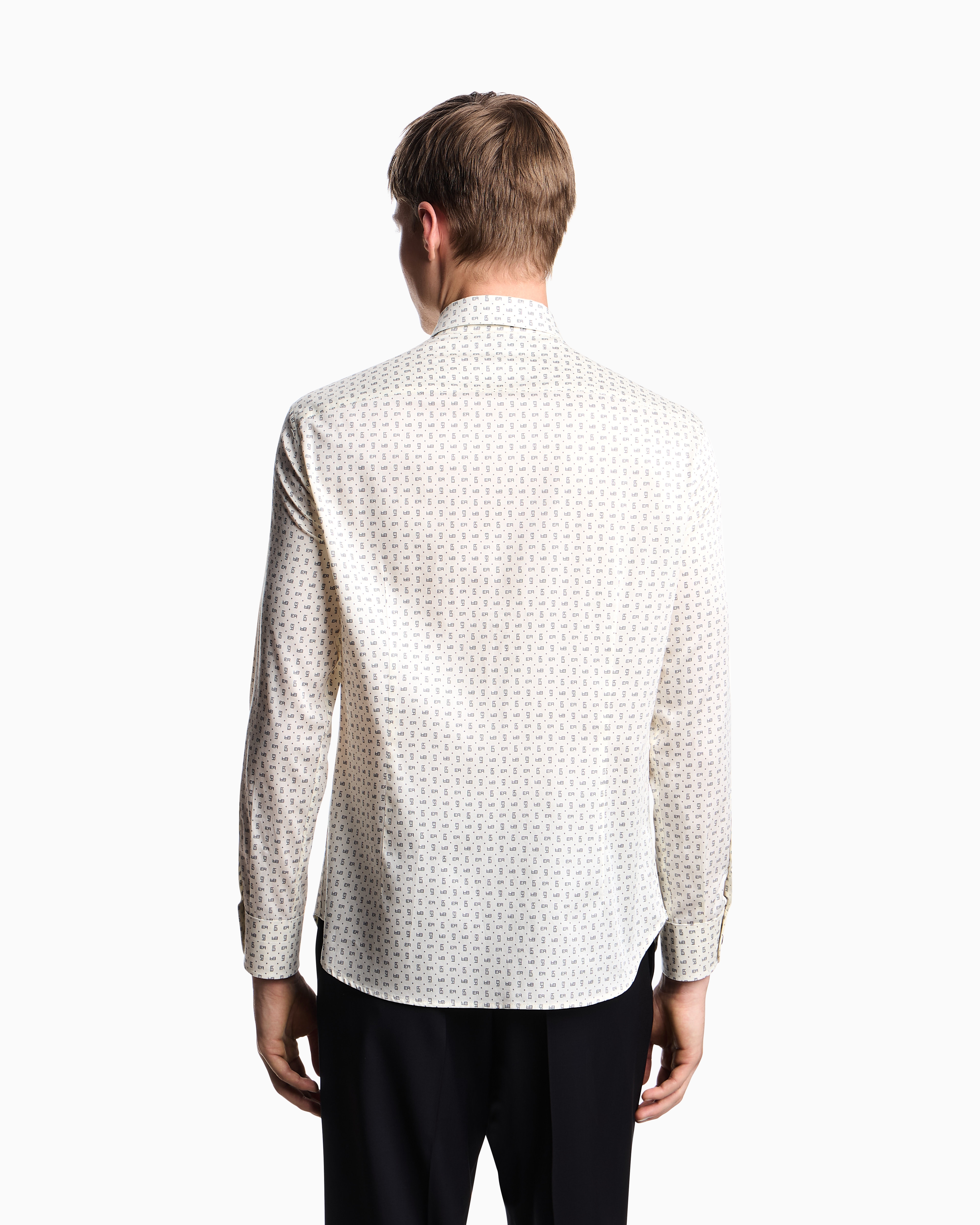 Emporio Armani - Printed-pattern stretch cotton shirt, Man, White, Size: