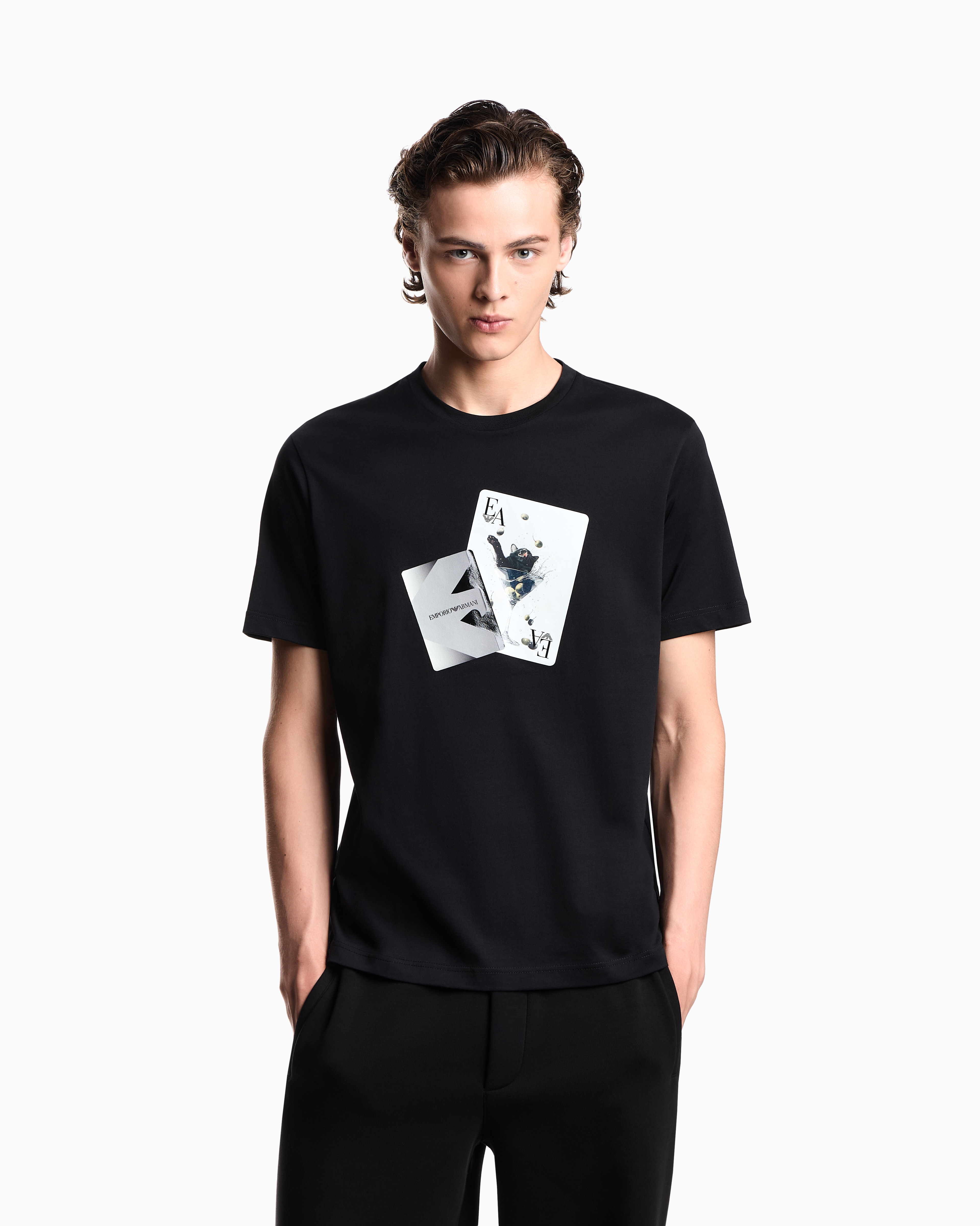 Emporio Armani - ASV jersey T-shirt with playing cards print, Man, Black, Size: