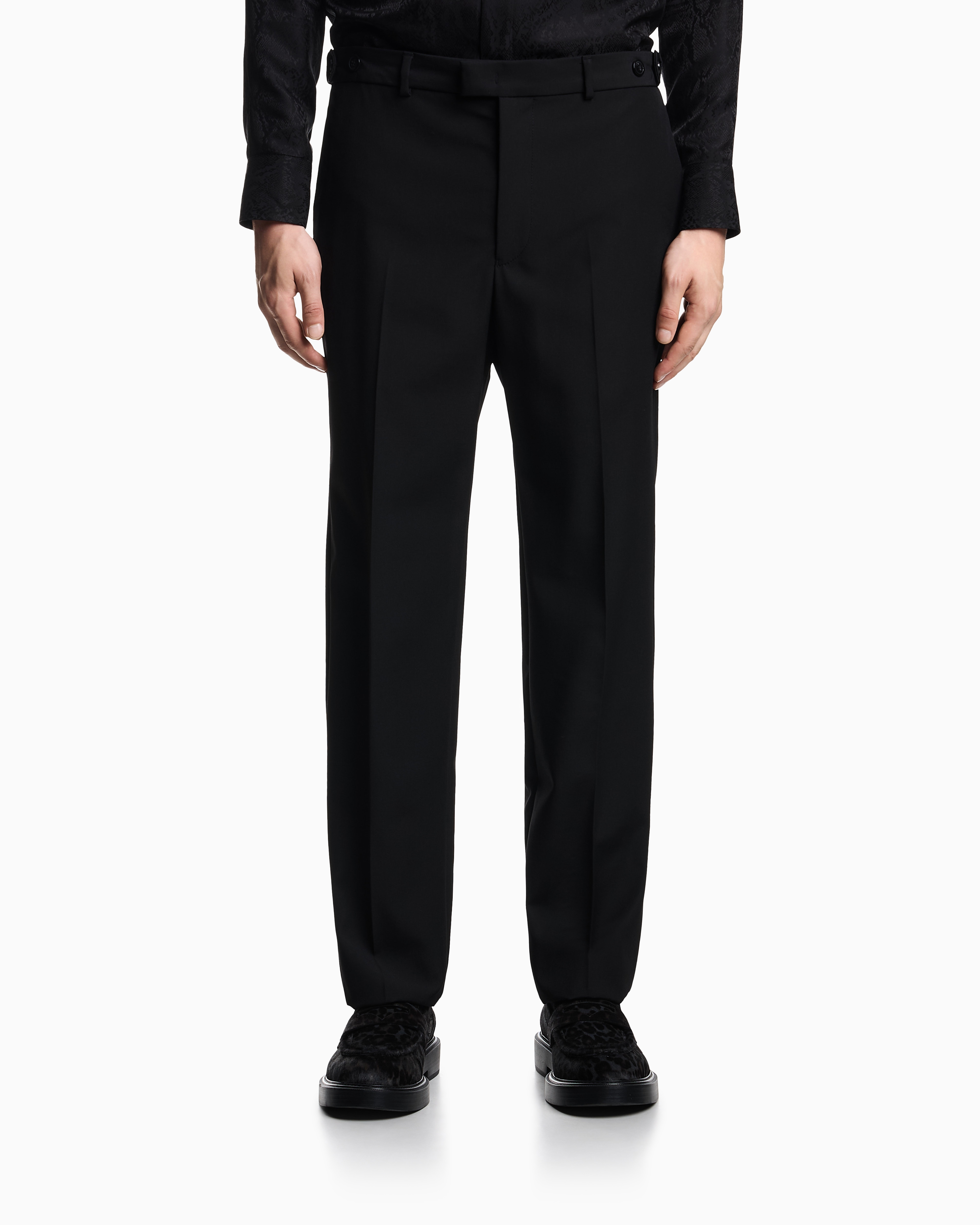 エンポリオアルマーニ シルク テーパード クロップド スラックス パンツ タック入りパンツ バージンウール テクニカル仕上げ | Emporio Armani